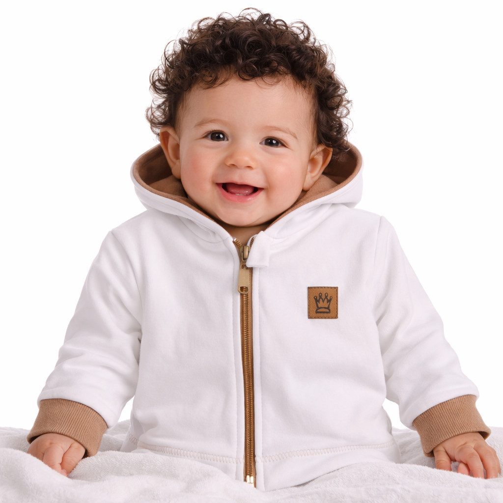 La Bortini Sweatjacke Baby Jacke mit Kapuze Stoffjacke in Milchweiß Beige mit Krone mit Reißverschluss, 56 62 68 74 80 86