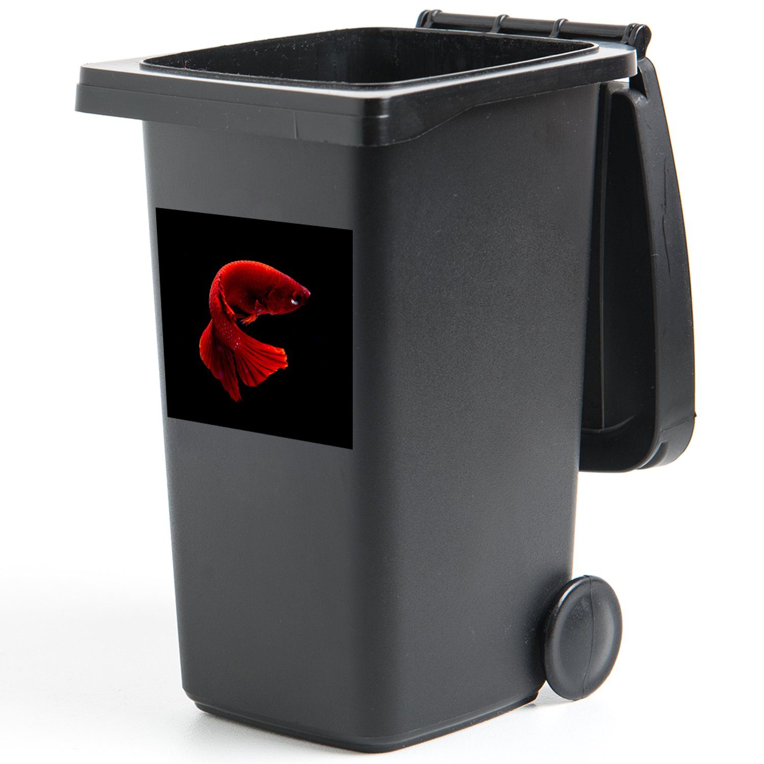 MuchoWow Wandsticker Fisch - Sticker, - Container, Abfalbehälter Mülltonne, Rot (1 St), Meerestier Mülleimer-aufkleber, - Schwanz