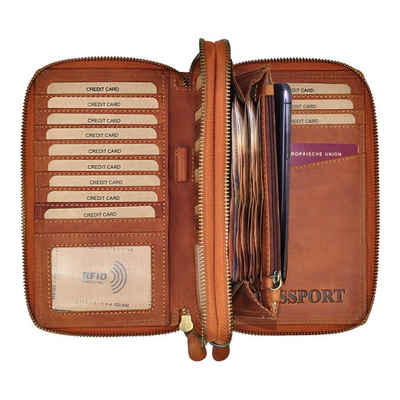 Benthill Brieftasche Große Geldbörse Echt Leder RFID Reisebrieftasche XXL Dokumententasche, RFID-Schutz Münzfach Kartenfächer Handy-Fach Reißverschlussfach