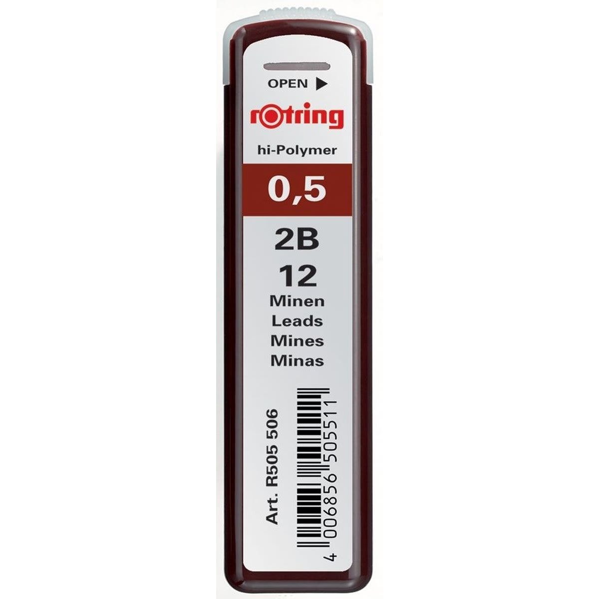 ROTRING Bleistift Feinminen hi-polymer 0,5mm 2B schwarz VE=12 Stück