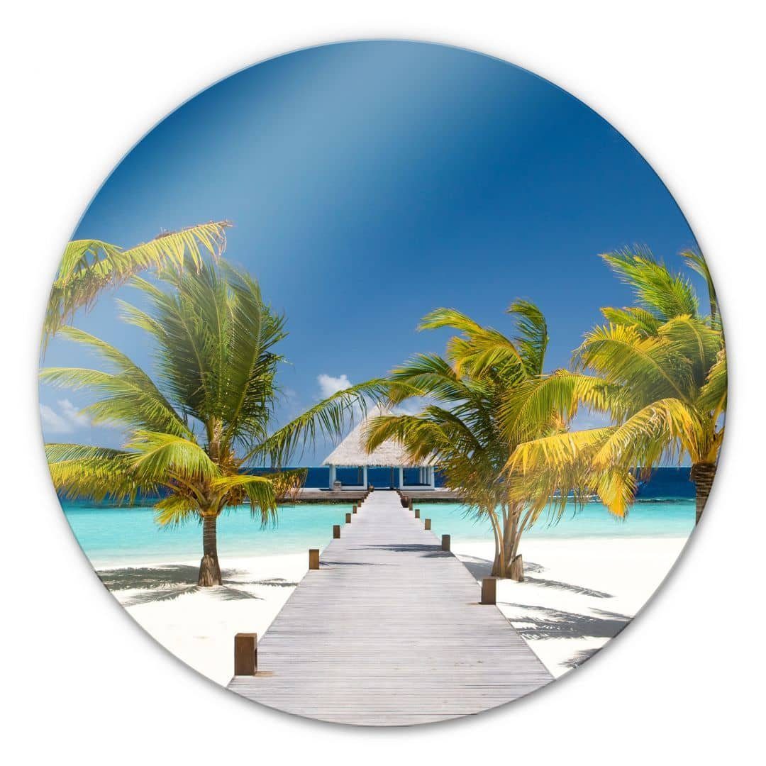 K&L Wall Art Glasbild Glas Wandbild Rund Glasbild Urlaub Wellness Weg ins Paradies, Wandschutz Deko Bilder