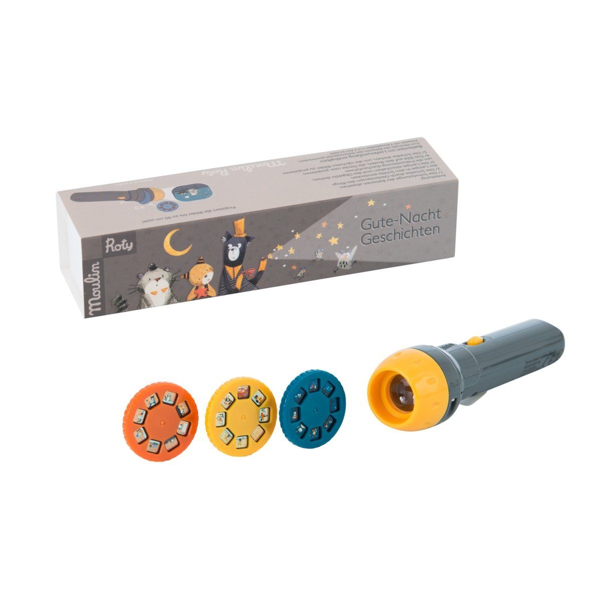 Moulin Roty Projektionslampe Projektionsleuchte Taschenlampe mit Geschichten für Kinder