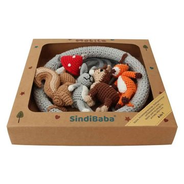SindiBaba Greifspielzeug SindiBaba Gehäkeltes Baby-Mobile mit Rasseln WALDTIERE Fuchs Reh Hase, Gehäkelt