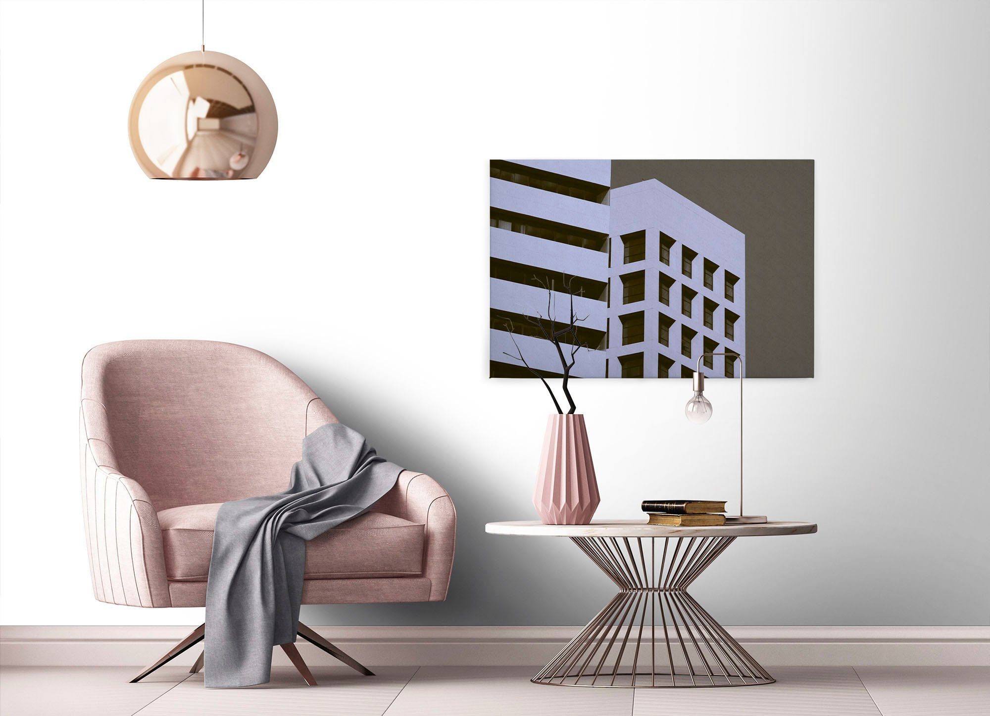 A.S. lila, Gebäude skyscraper, grau St), Grafisch Bild Modern Création (1 Leinwandbild Keilrahmen