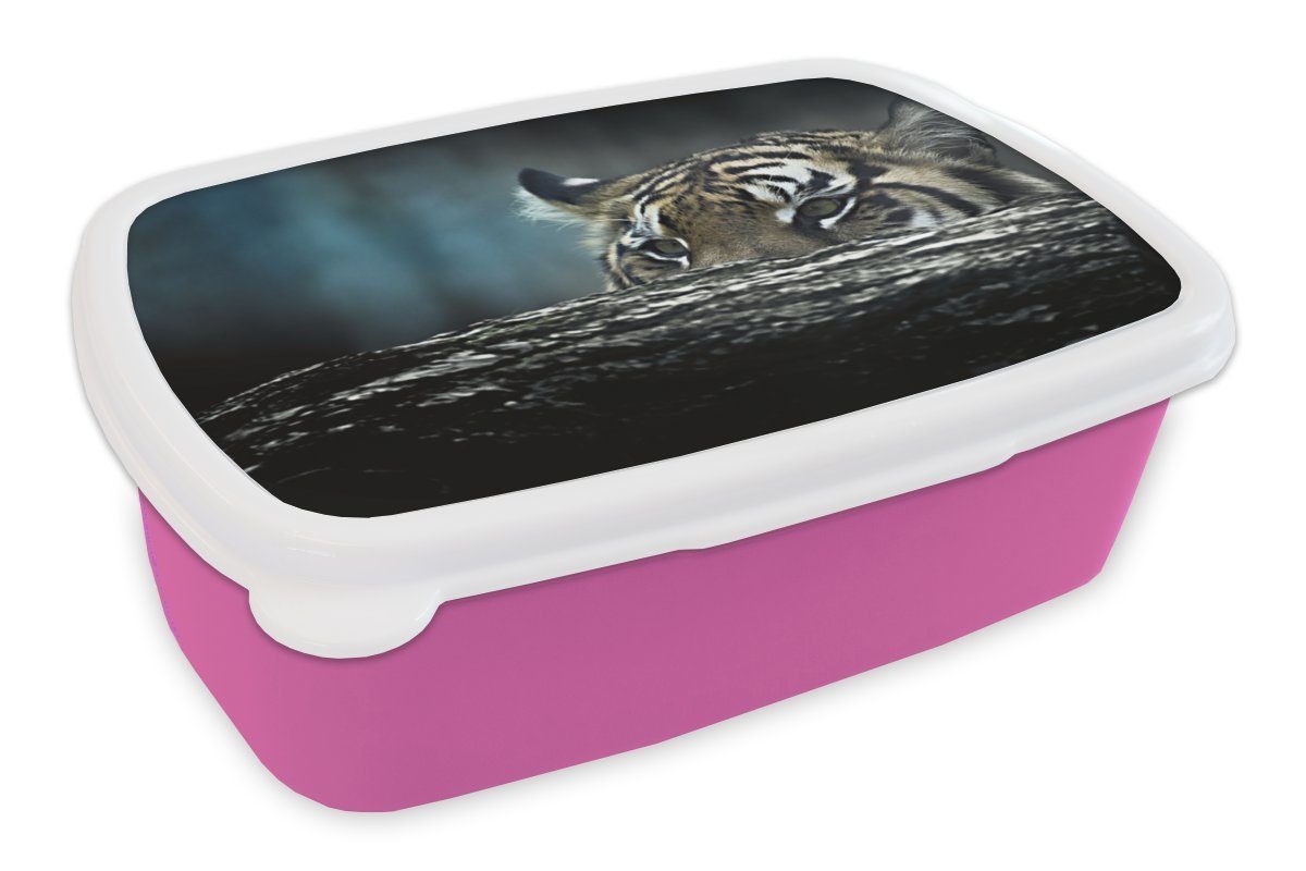 MuchoWow Lunchbox Tiger - Rüssel - Tarnfarbe, Kunststoff, (2-tlg), Brotbox für Erwachsene, Brotdose Kinder, Snackbox, Mädchen, Kunststoff rosa