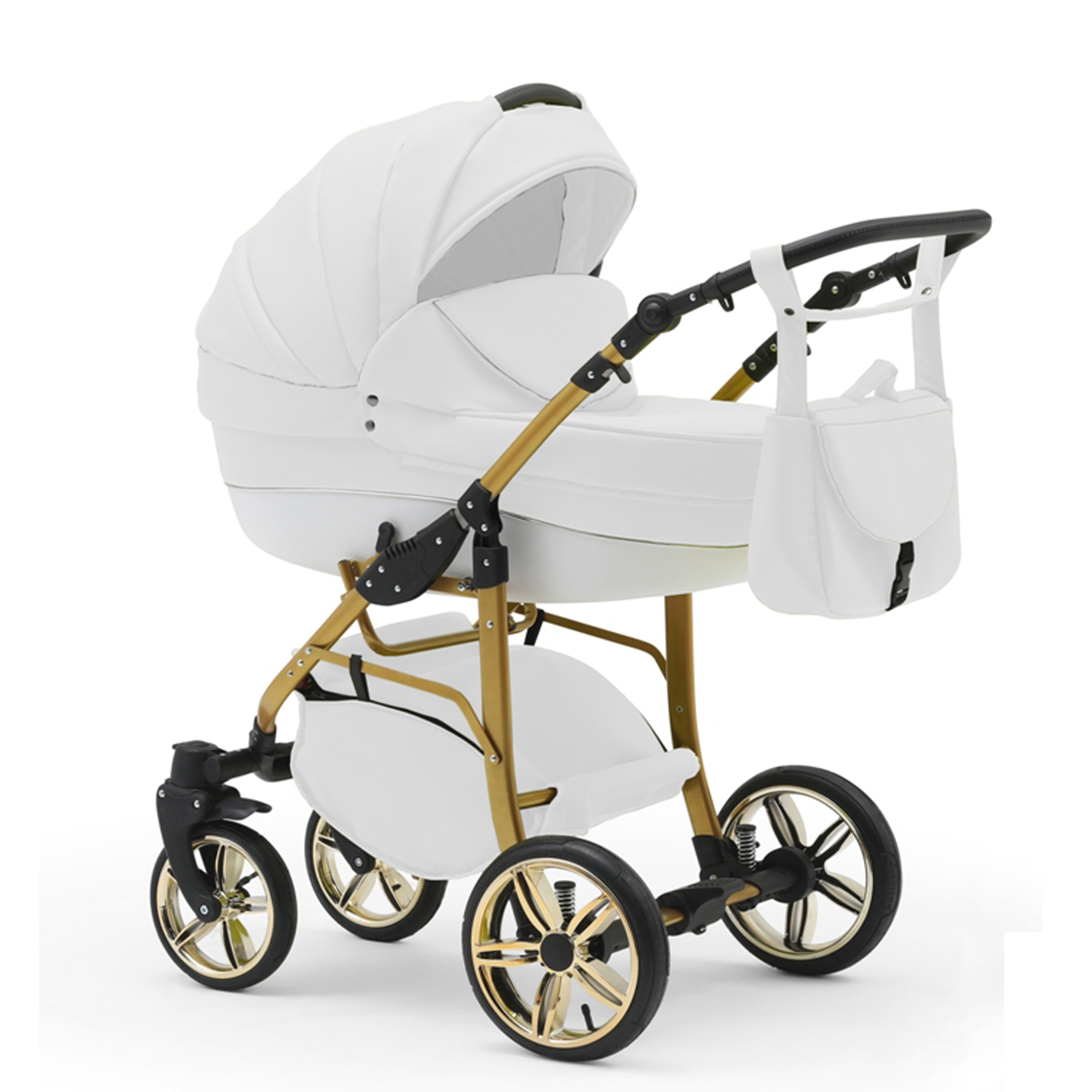 babies-on-wheels Kombi-Kinderwagen 2 in 1 Kinderwagen-Set Cosmo ECO Gold - 13 Teile - in 46 Farben Weiß