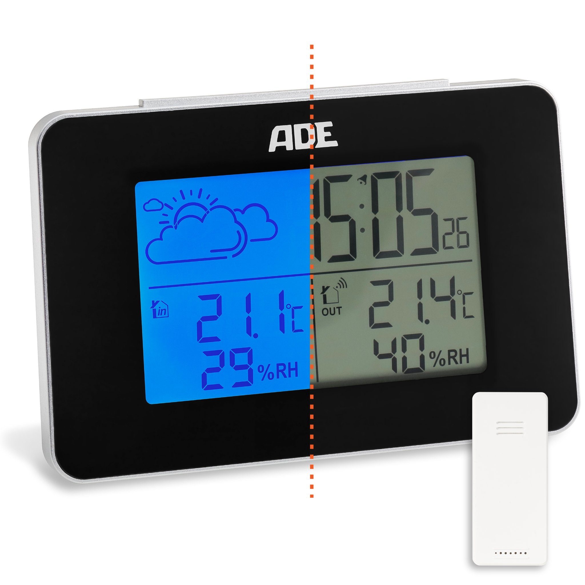 Luftfeuchtigkeitsmessung) mit animierte drinnen Außensensor, Funkwetterstation Wettervorhersage, für und ADE (mit Wetterstation draußen