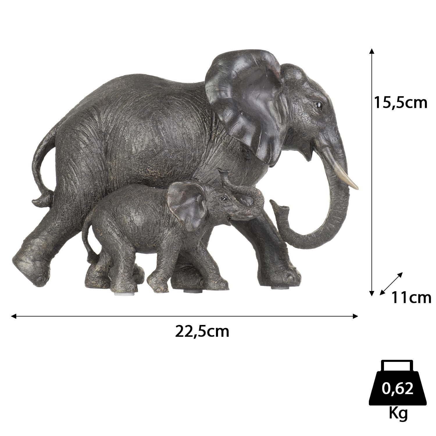 Moritz Dekofigur Deko-Figur Elefantenmutter mit Kind spazieren dunkelbraun, Polyresin Figuren Deko Geschenk Geometrische TierFigur Modern Skulptur