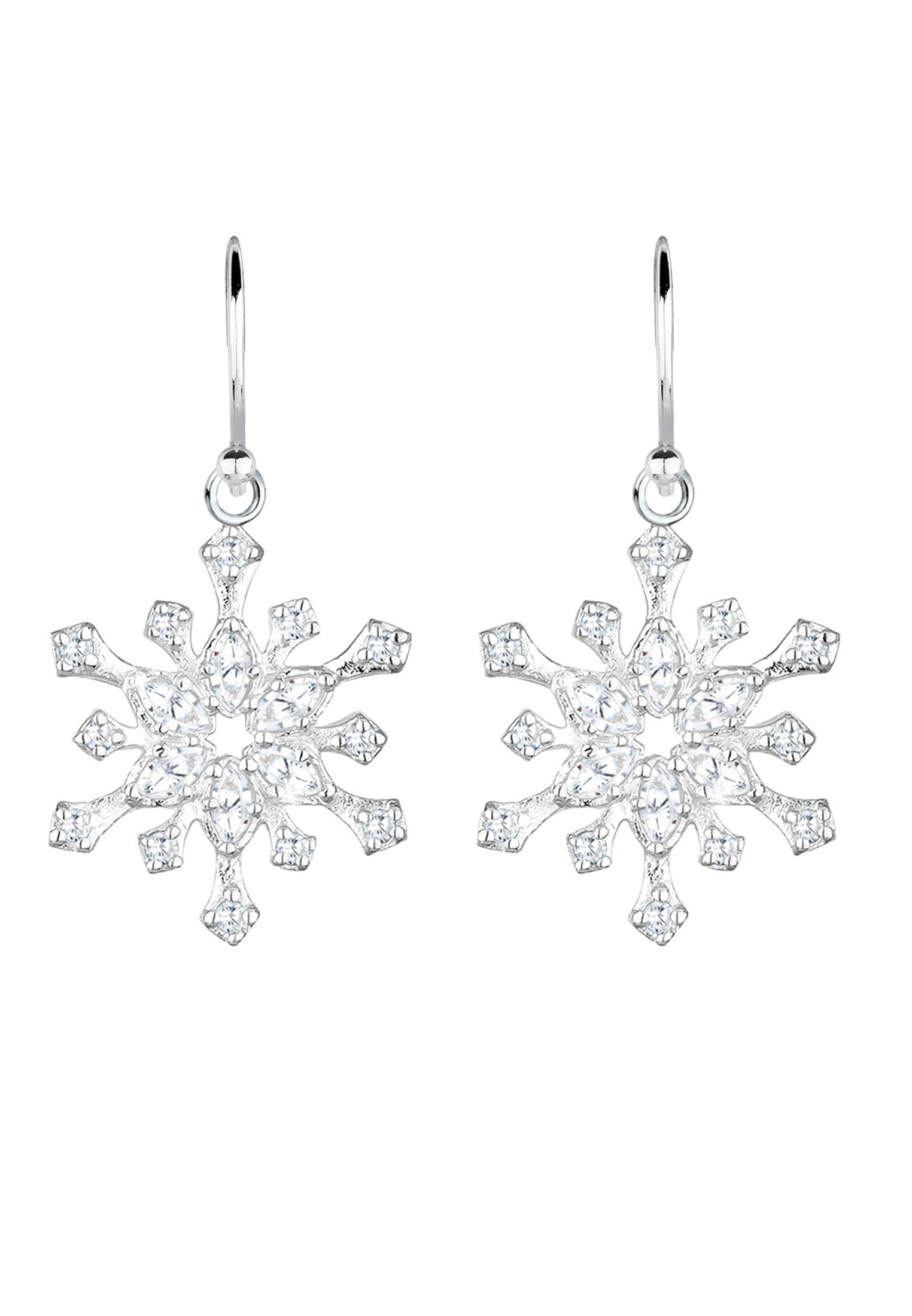 Elli Ohrhänger-Set Schneeflocke Winter Zirkonia 925 Silber, Schneeflocke