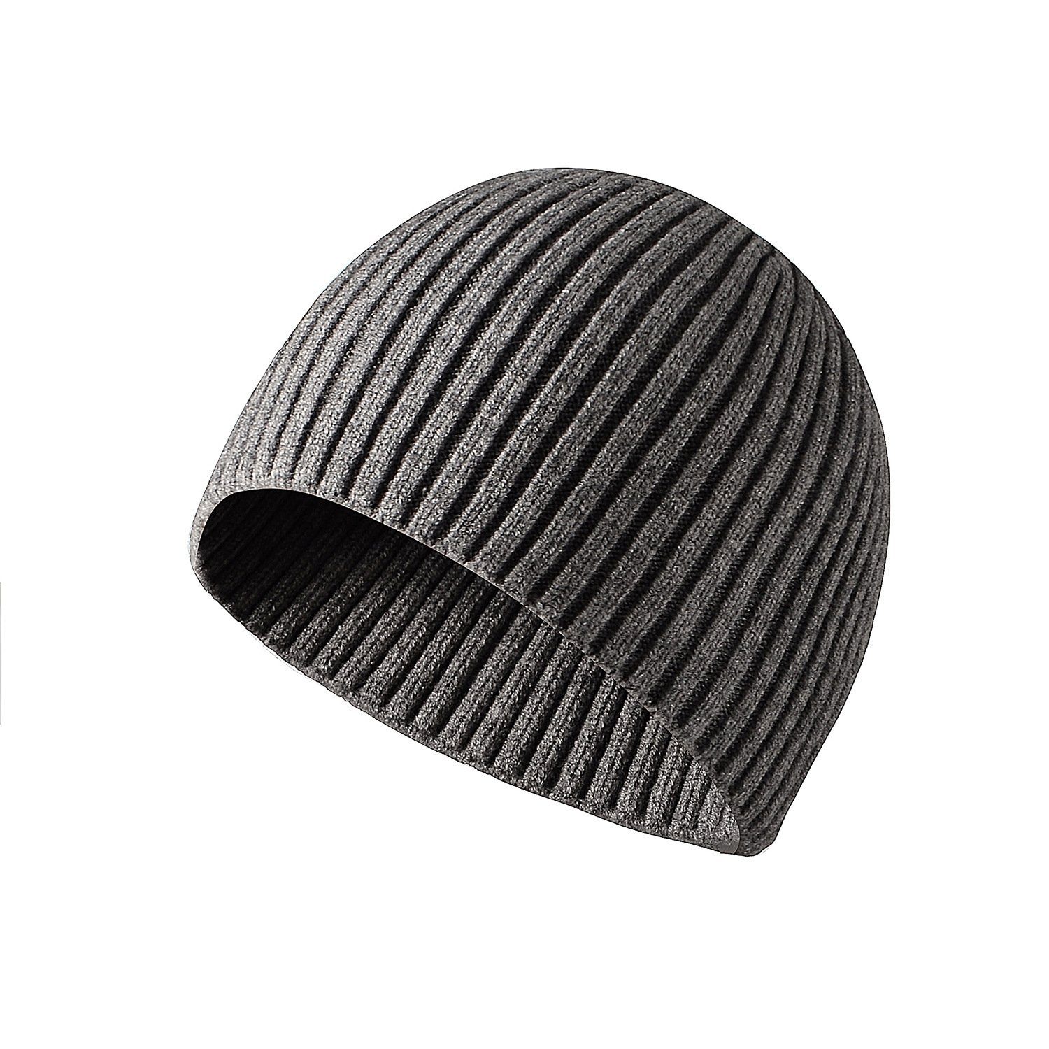 Jungen/Freundin/Alteren Men's Winter-Strickmütze Winter Geschenke POCHUMIDUU Hat, für Merino Hat, (1-St., Thermal Frauen für Männer, grau Cuffed Beanie-Mütze Strickmütze Beanie für Plain Hat)