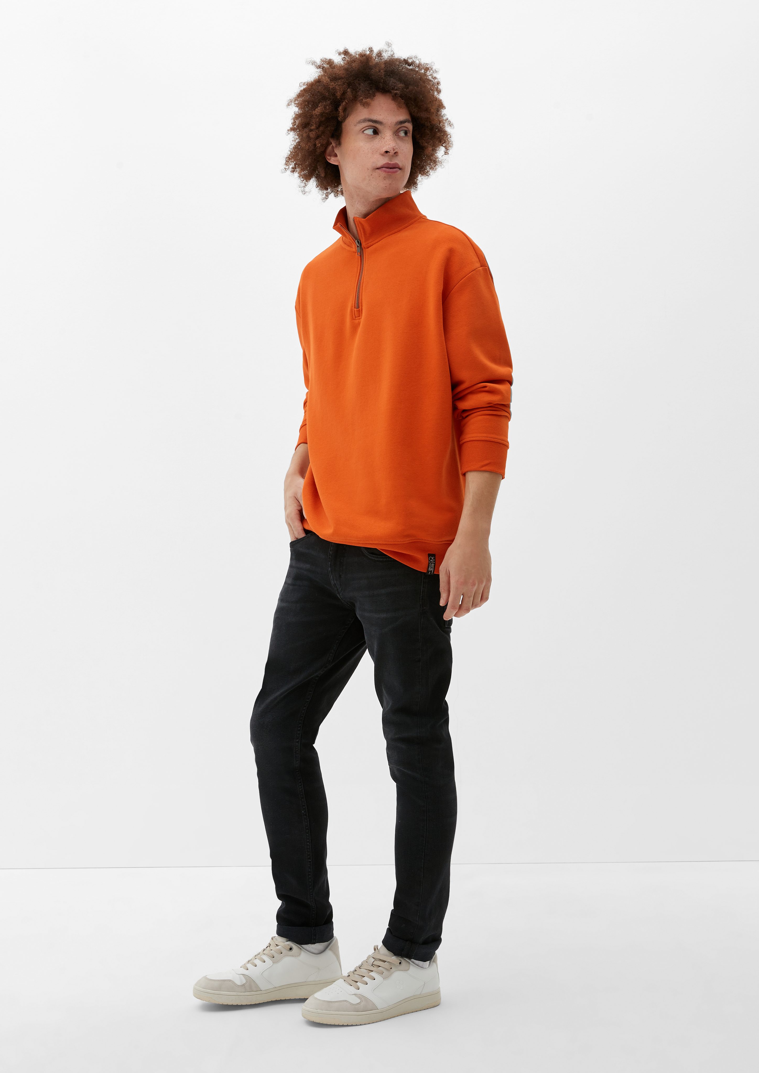 Reißverschluss orange Sweatshirt mit QS Sweatshirt