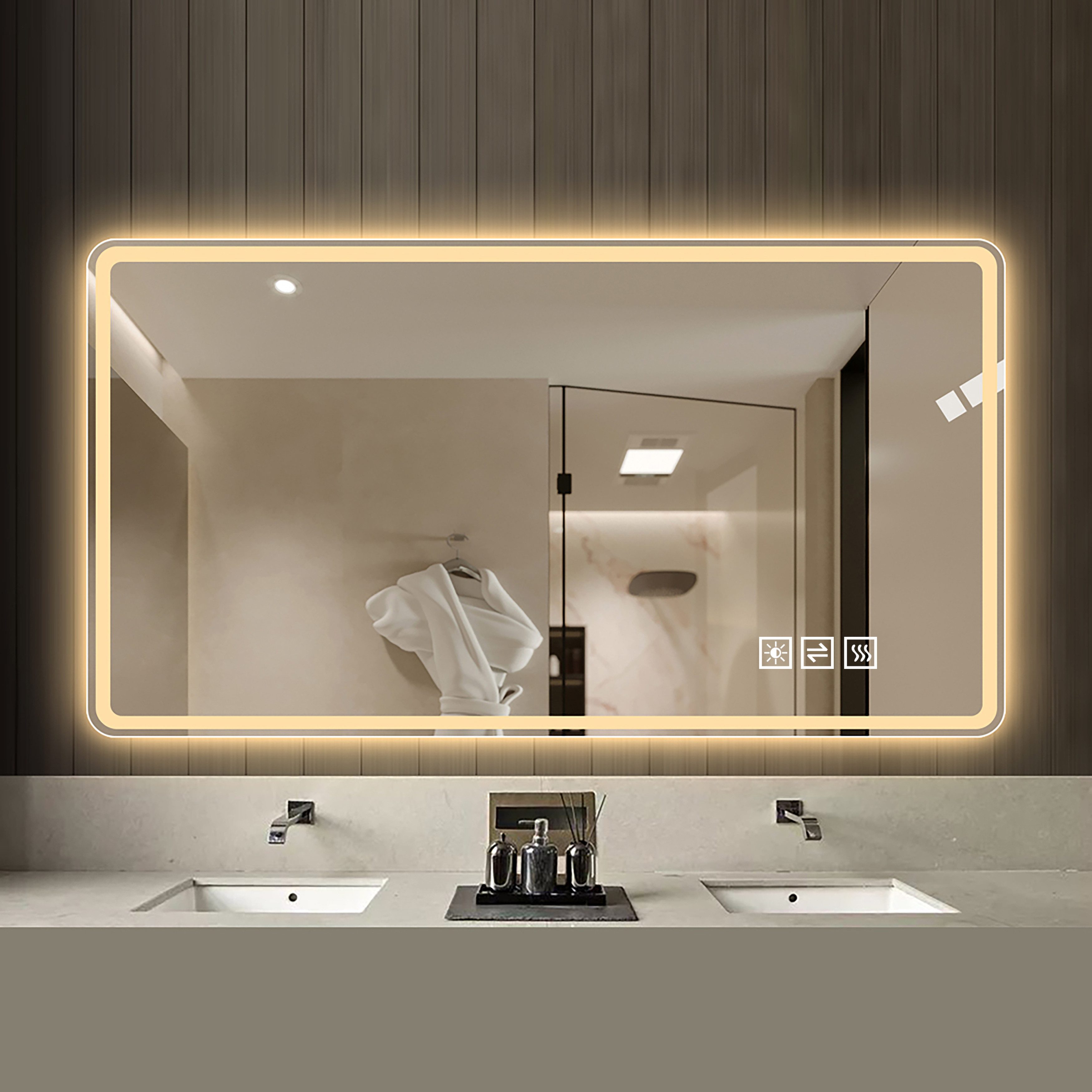 MODFU Wandspiegel LED-Lichtspiegel (mit Mattierter Frontbeleuchtung, Anti-Beschlag, 3 Lichtfarben, 1-St., 60*100cm)