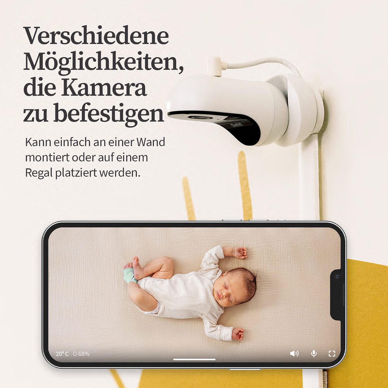 Care DE Kamera HD Luftfeuchtigkeitsmesser Raumtemperatur- und Weiß Babyphone, Baby inkl. Owlet 2: