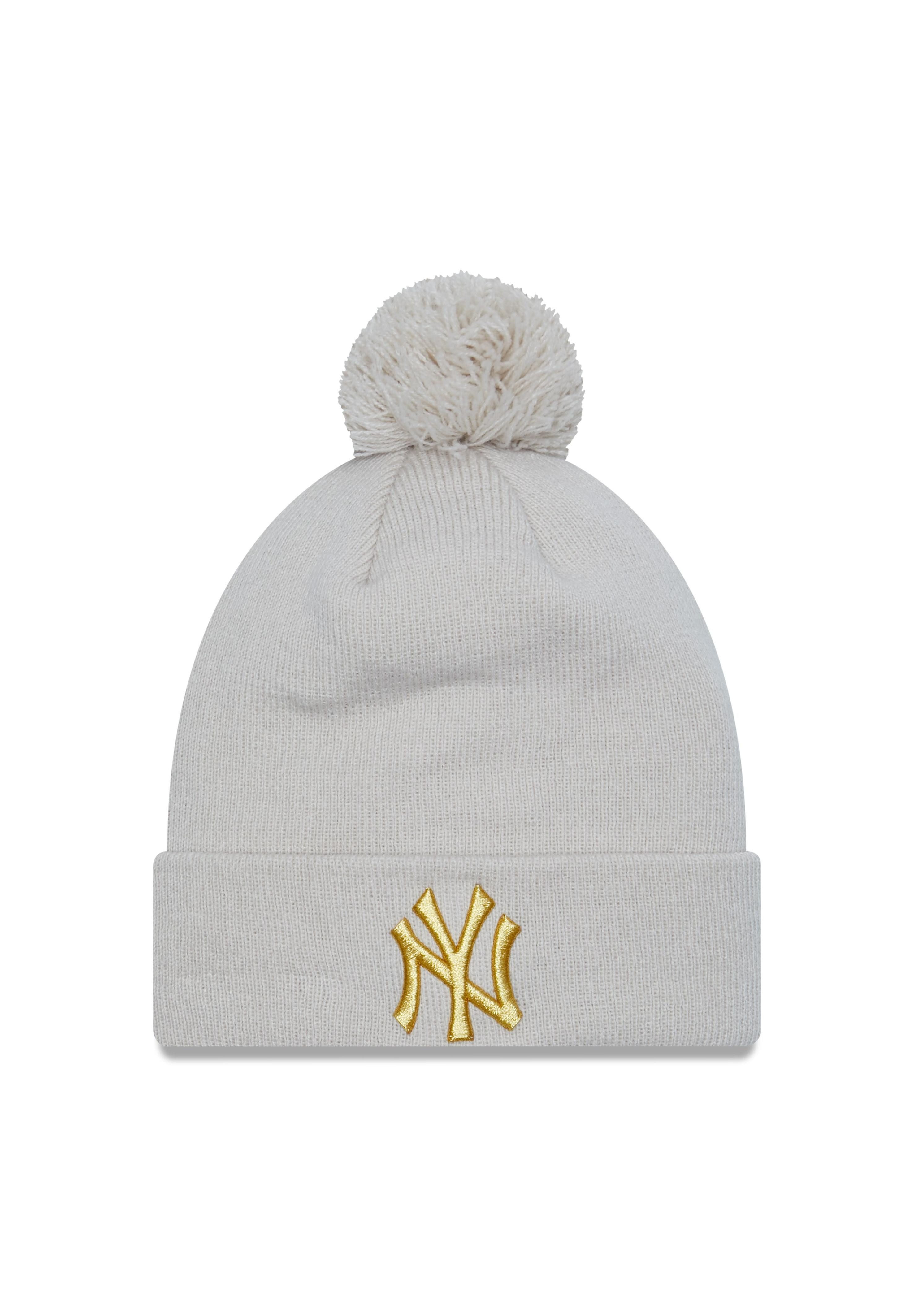 New Era Bommelmütze New York Yankees Beige MLB Metallic Pom Women Beanie New Era (1-St)