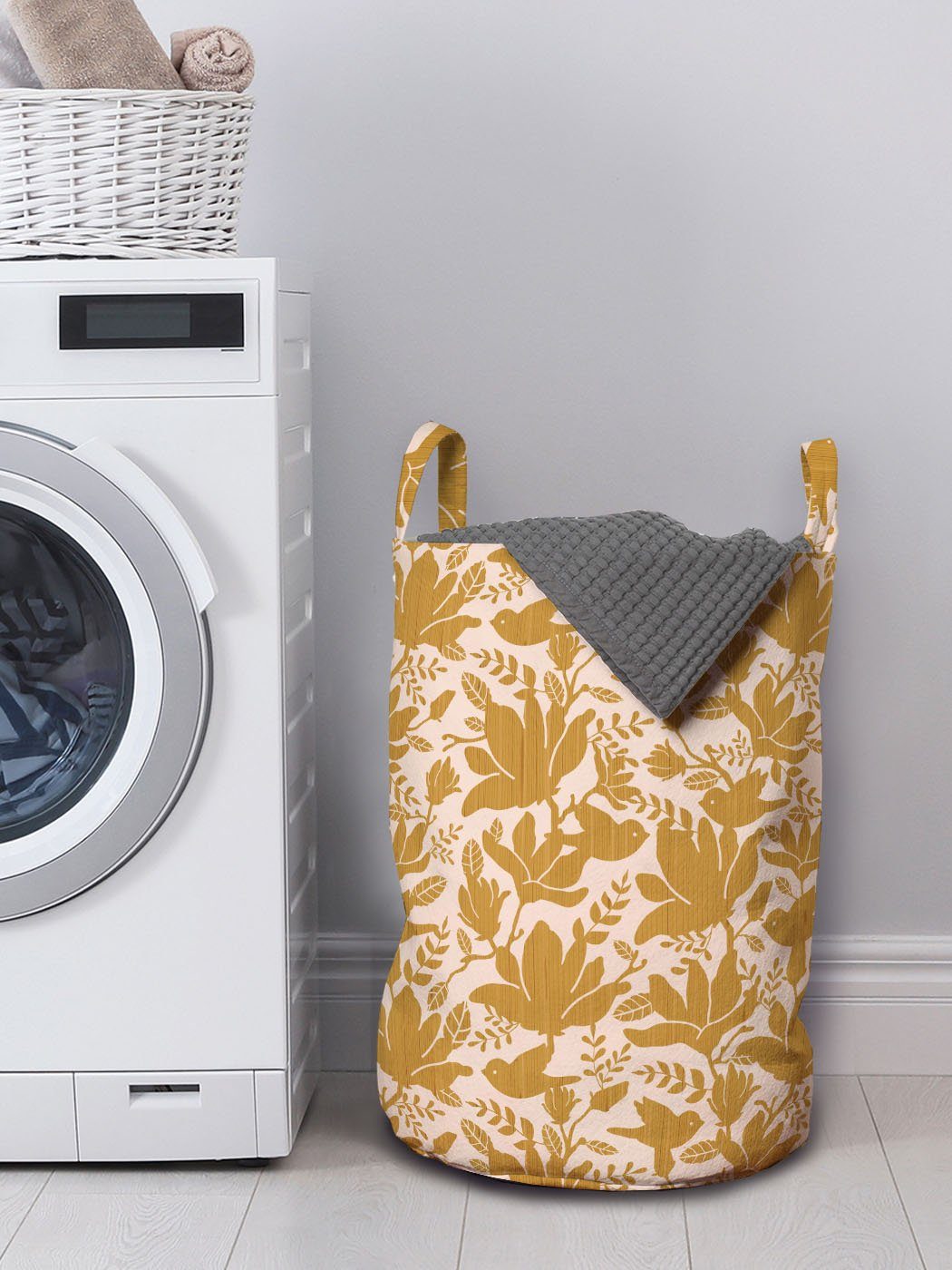 Wäschekorb Floral Griffen mit für Abakuhaus Kordelzugverschluss Waschsalons, Wäschesäckchen Schablonendruckmuster