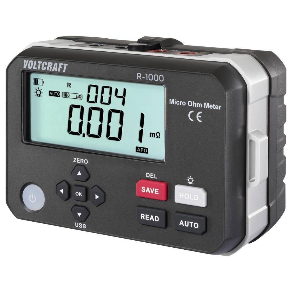 VOLTCRAFT Strommessgerät R-1000 Mikroohmmeter 1 µΩ 1 A Datenspeicher Akkubetrieb VC-17072200