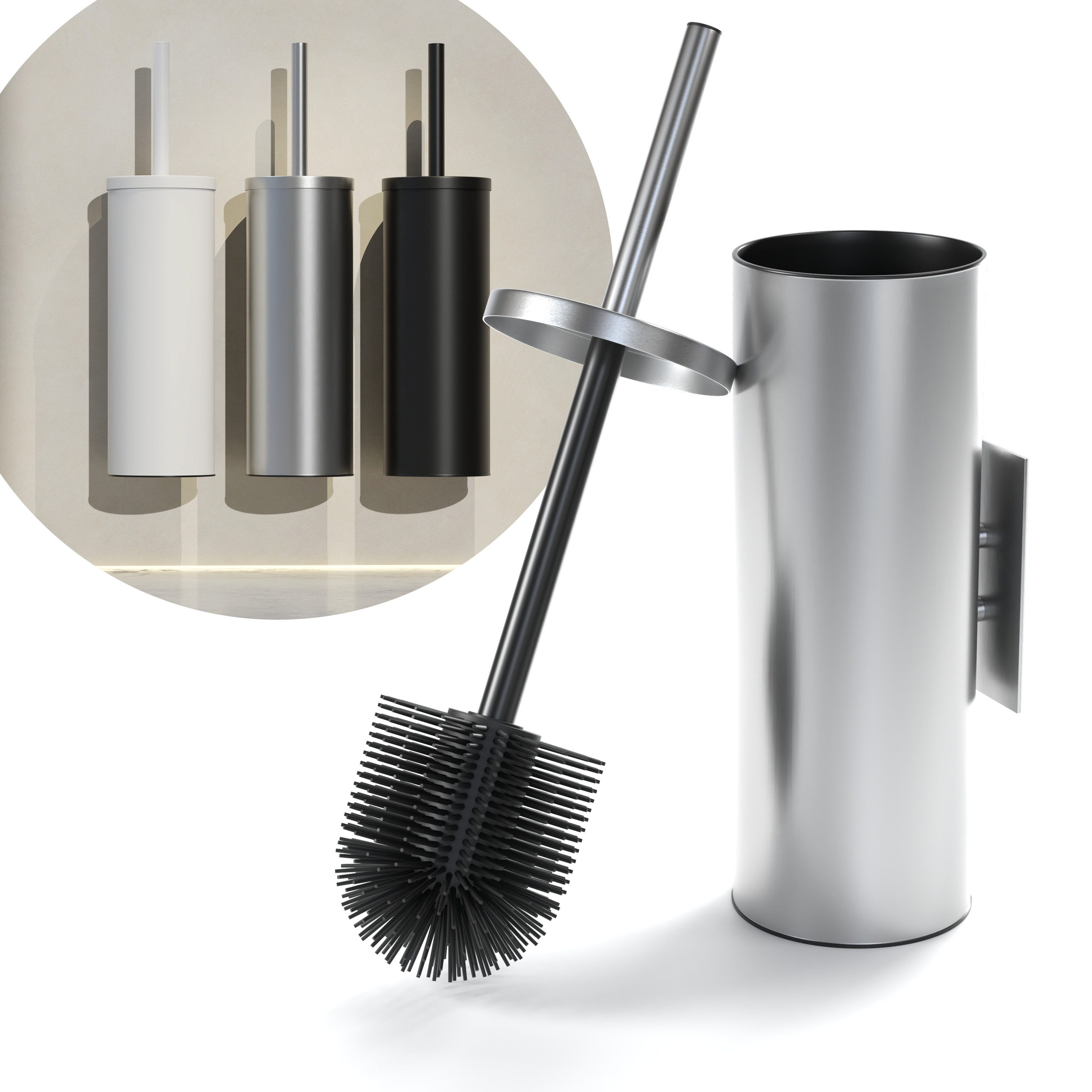 SAVEGA WC-Reinigungsbürste SAVEGA - Klobürste Wandmontage Silikon Edelstahl, Gästewc, Haushalt, Toilette, Sanitärraum, Badezimmer, Hygienisch,Pflegeleicht,Platzsparend