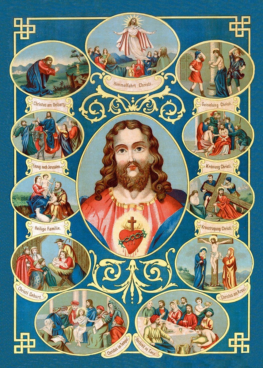 BillerAntik Kunstdruck Jesus Christus Lebensweg Himmelfahrt Jerusalem Geburt Sankt A3 0048, (1 St)