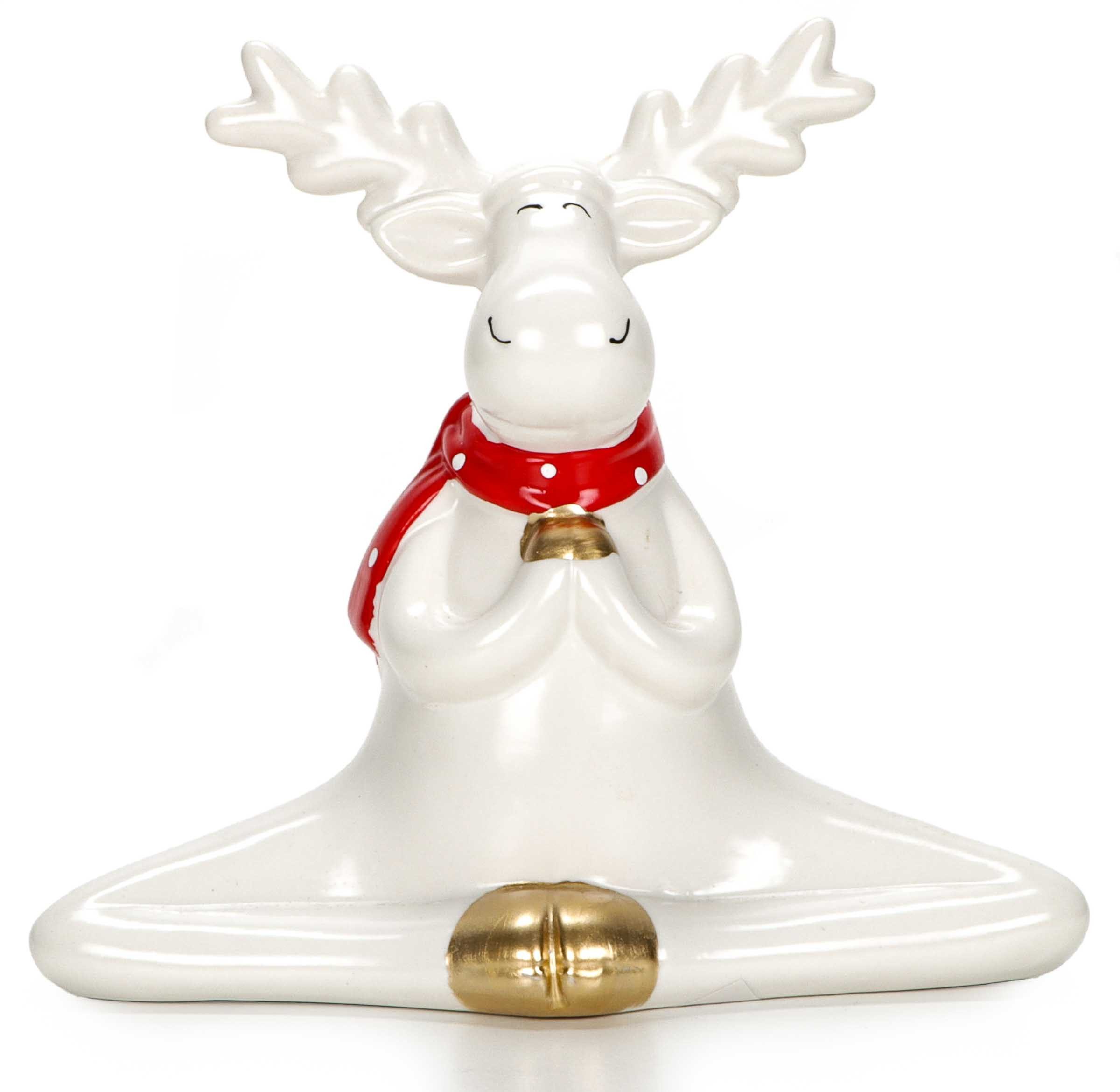 Bubble-Store Weihnachtsfigur sitzender Elch in Yoga Position, Yoga Elch aus Keramik