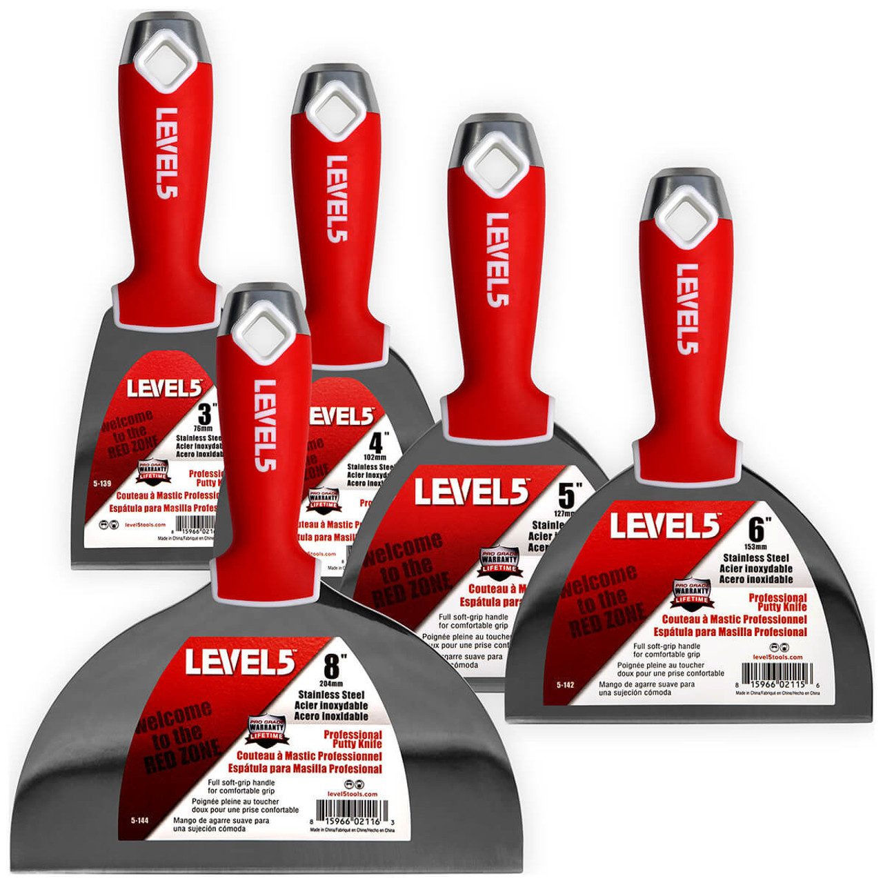 LEVEL5 Universalspachtel LEVEL5 SET 5x Spachtel aus Edelstahl weicher Griff 5-602