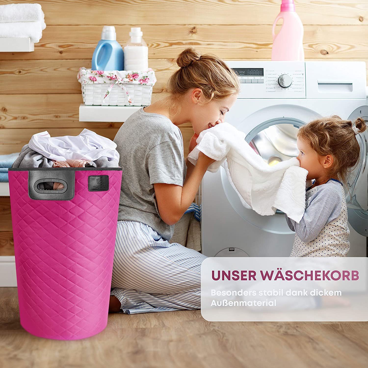 Easy line® Wäschekorb Faltbarer Aufbewahrungskorb der ideale  Wäschesortierer, 65 Liter, Faltbar, mit Wäschesack, XXL 35cm 35cm 60cm