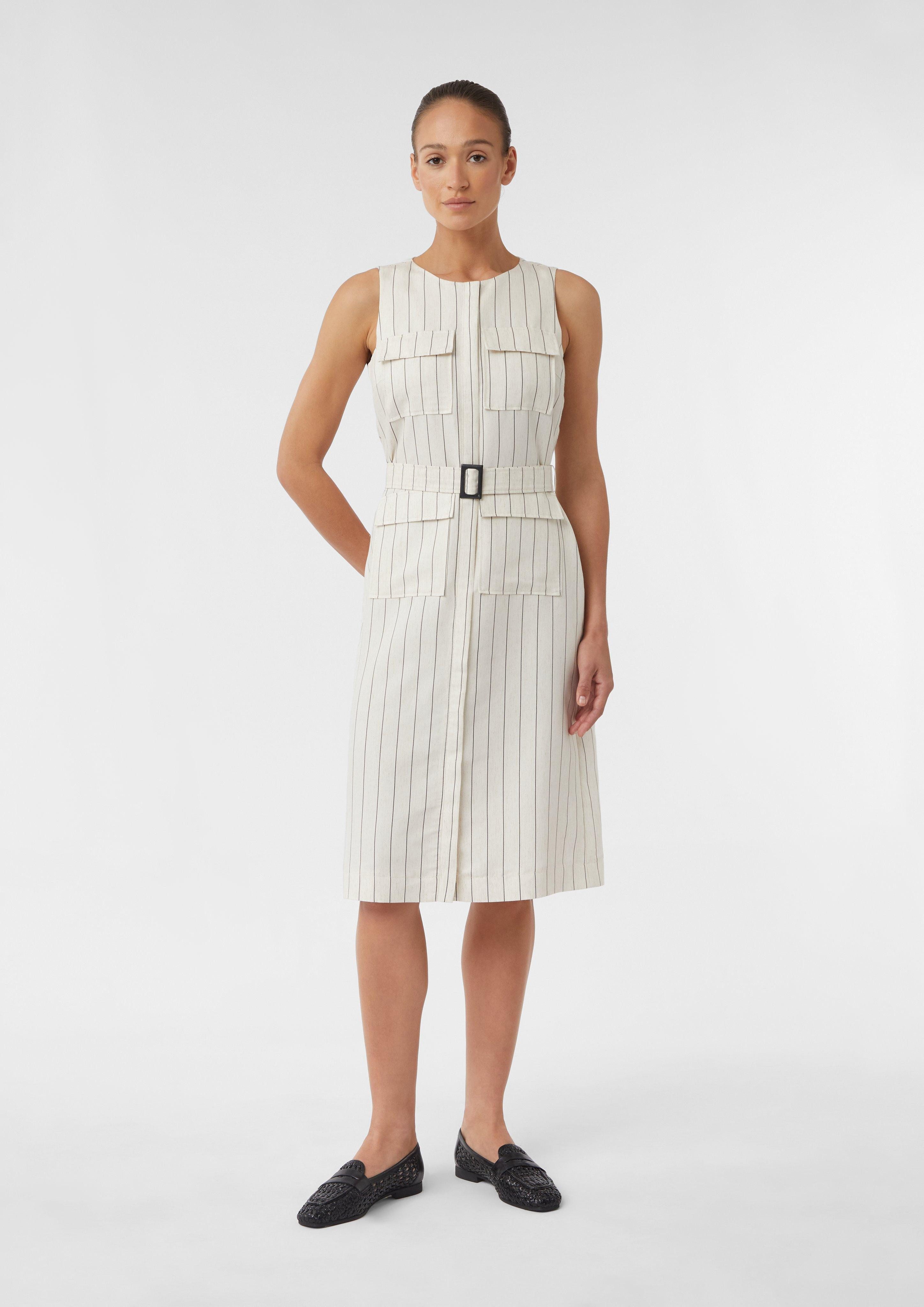 Minikleid Midikleid aus Leinenmix mit aufgesetzten Taschen