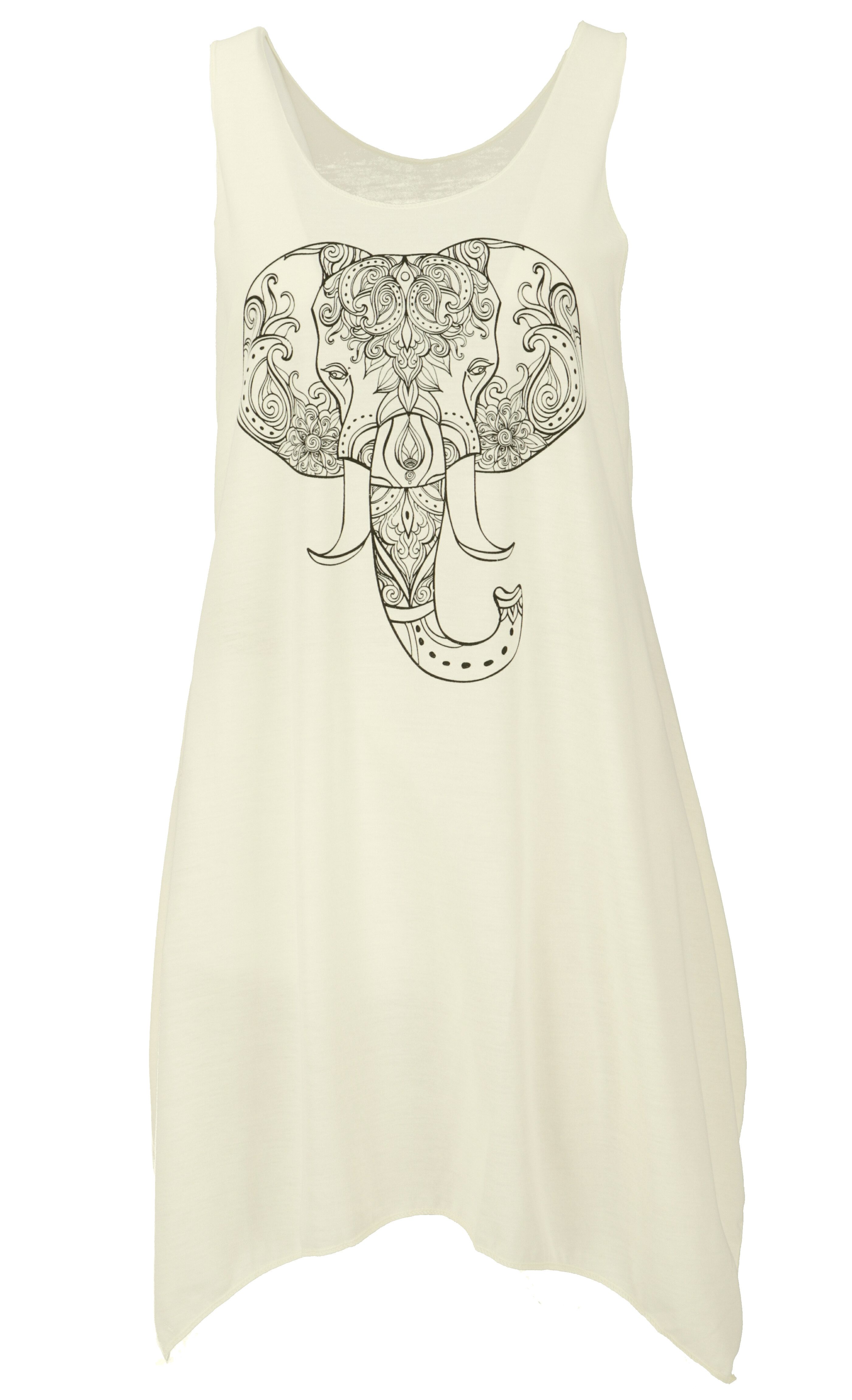 Guru-Shop Midikleid Minikleid mit Ethnodruck - creme Elefant alternative Be günstig online kaufen