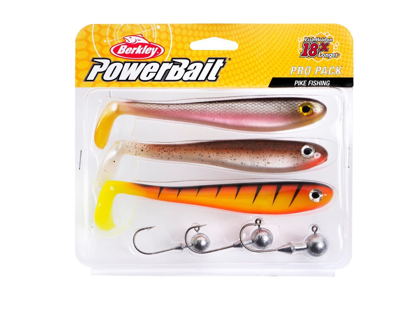 Kunstköder Berkley Pro Pack Pike - 3 Gummifische + 3 Jighaken im Set