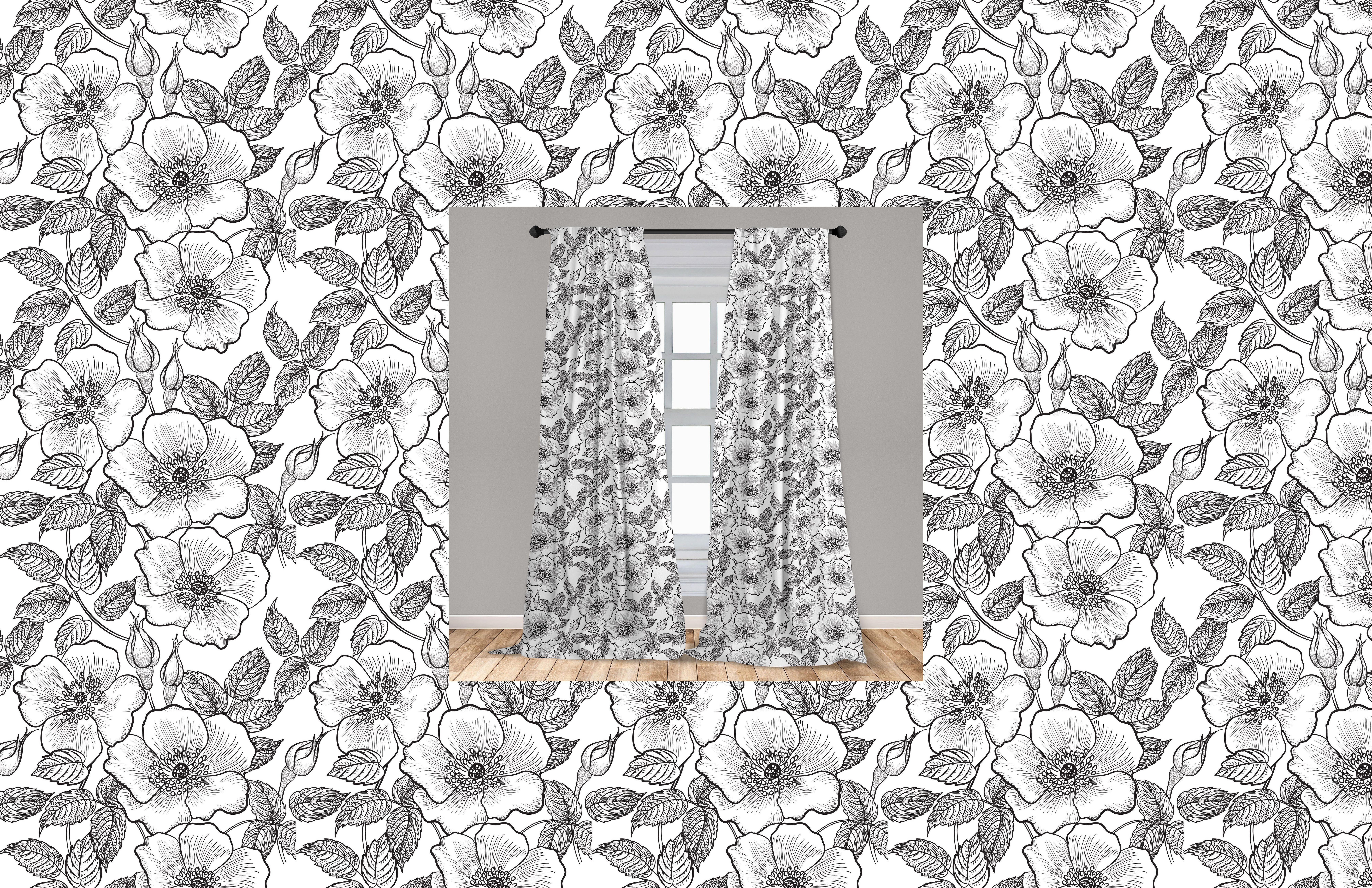 Abakuhaus, Gardine Wohnzimmer für Blumen Schlafzimmer Weiß Dekor, Budding Blühende Microfaser, Vorhang