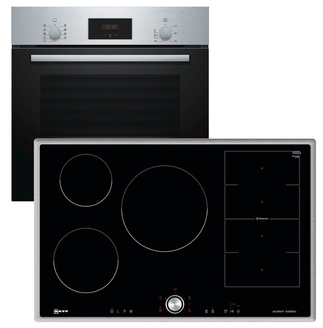 BOSCH Backofen-Set Backofen 3D-Heißluft + Neff Flex-Induktionskochfeld 80cm TwistPad® 