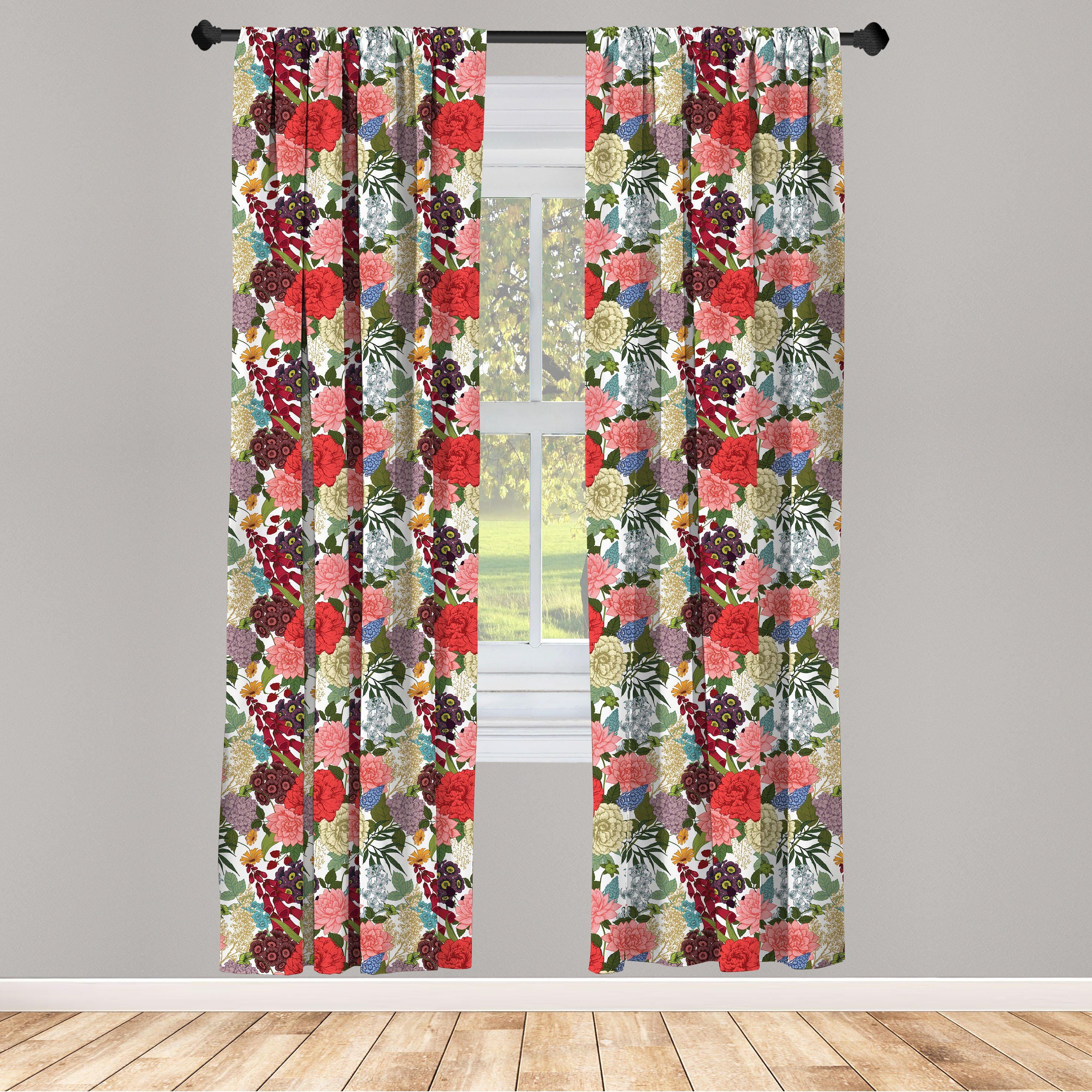 Gardine Vorhang für Wohnzimmer Schlafzimmer Dekor, Abakuhaus, Microfaser, Blumen Romantisches Bouquet Design