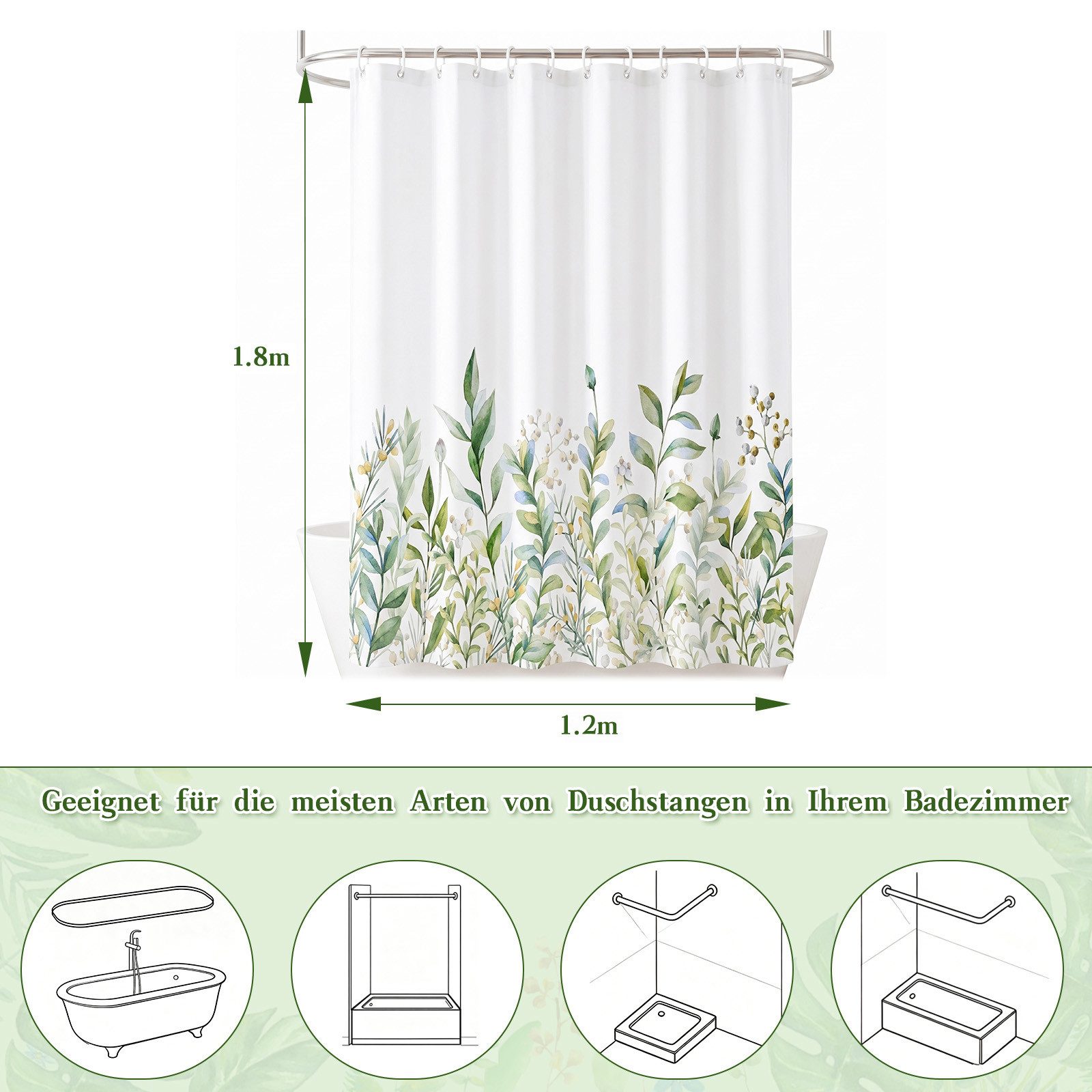 M&W DAS DESIGN Duschvorhang M&W DAS DESIGN Duschvorhang Vintage Garden Pflanzen Textil gelb grün Breite 120 cm