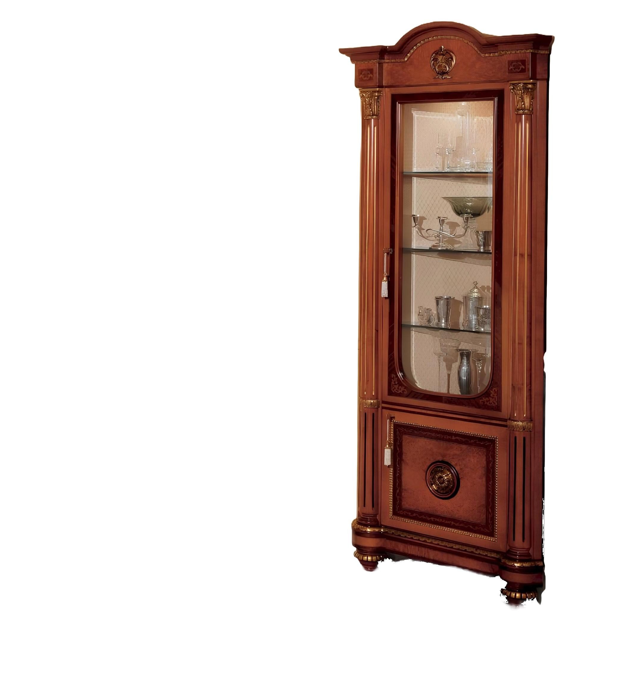 Xlmoebel Eckvitrine Eckschrank aus Holz in Braun mit barocken Verzierungen (Eckvitrine) Hergestellt in Europa