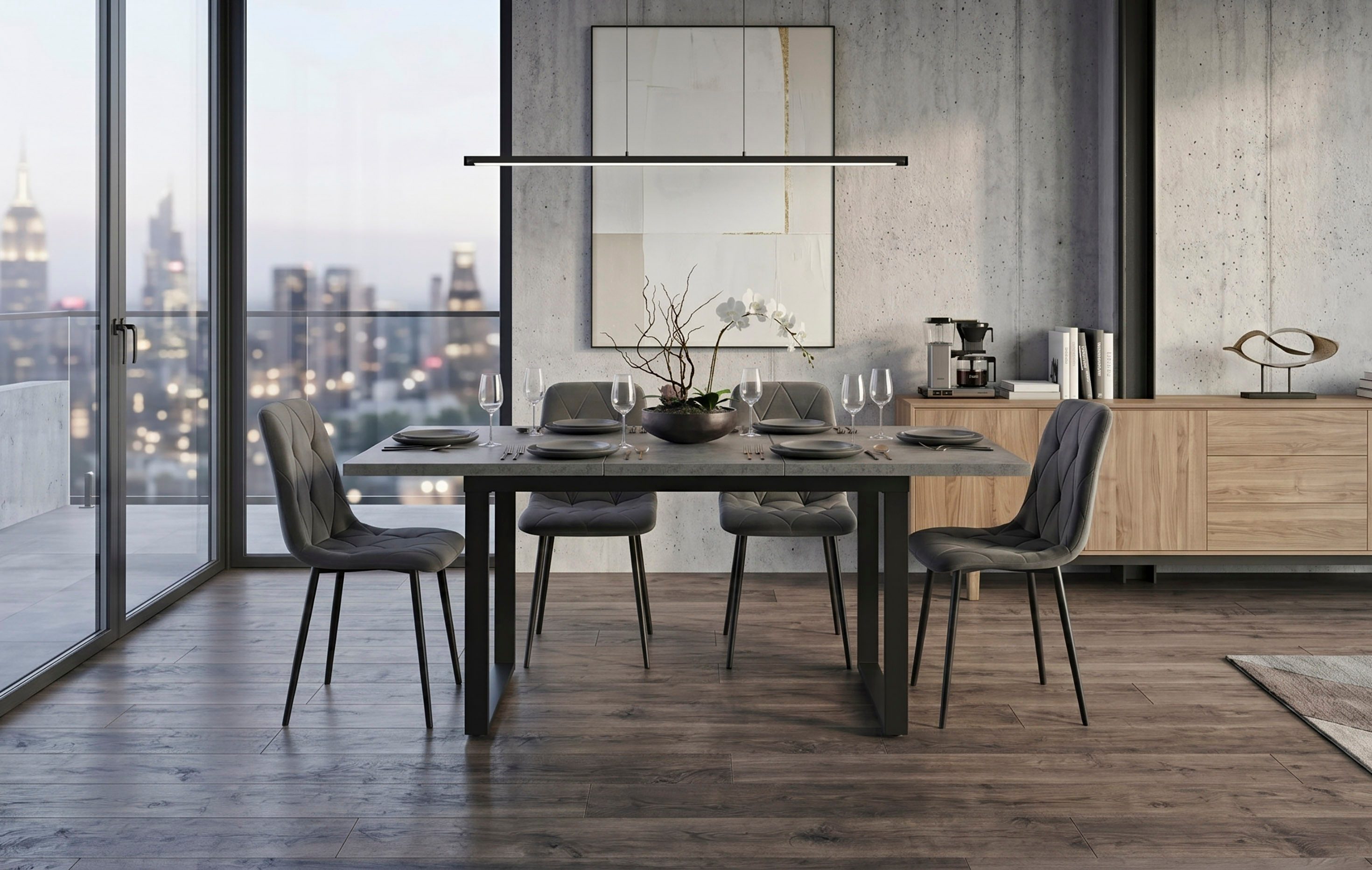 B&D home Essgruppe Essgruppe Anna & Vicka, (Set, 5-tlg., 1 Tisch / 4 Stühle), Esstisch ausziehbar bis 160cm für 4-6 Personen, Stühle in Samtstoff