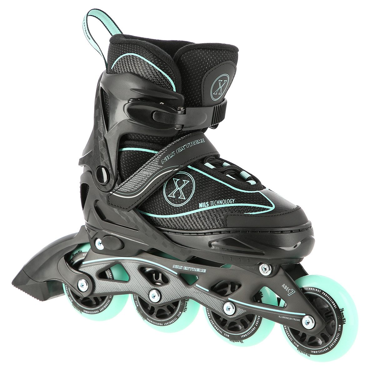 NILS EXTREME Inlineskates Inliner verstellbare Inline Skates, Размер 31-42 Schwarz/Mint, Ideal für Groß und Klein
