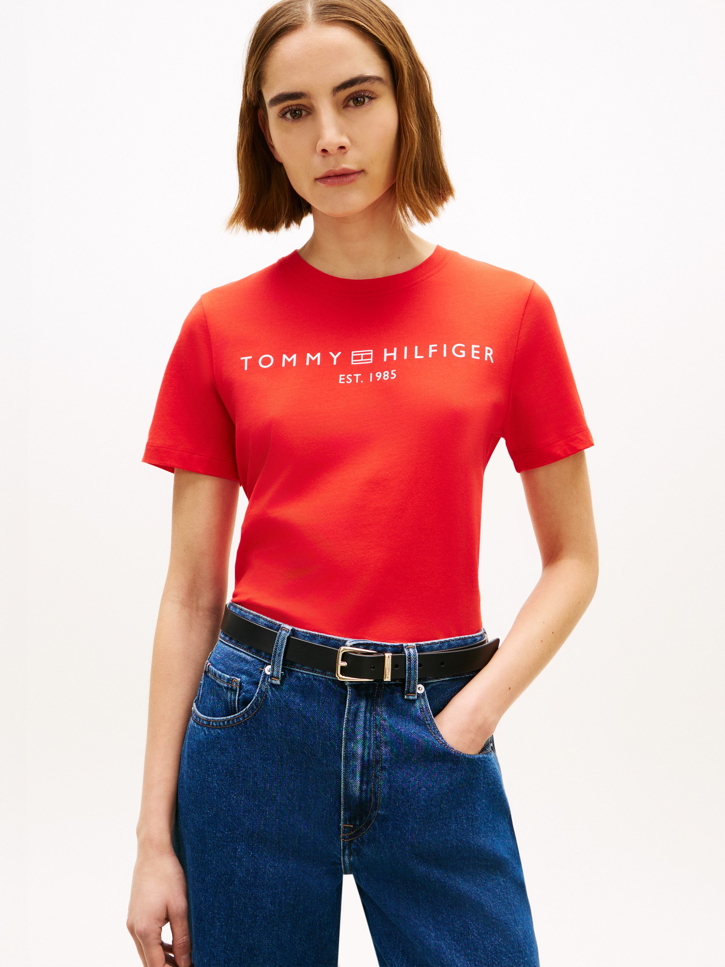 Tommy Hilfiger Kurzarmshirt REG CORP LOGO C-NK SS Baumwolle günstig online kaufen