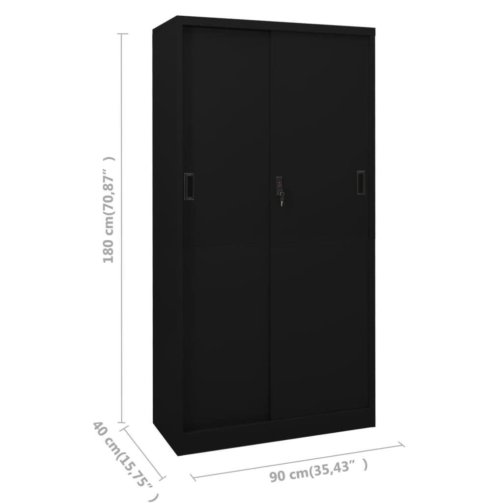 cm Schiebetür vidaXL Büroschrank Fächerschrank mit 90x40x180 (1-St) Schwarz Stahl