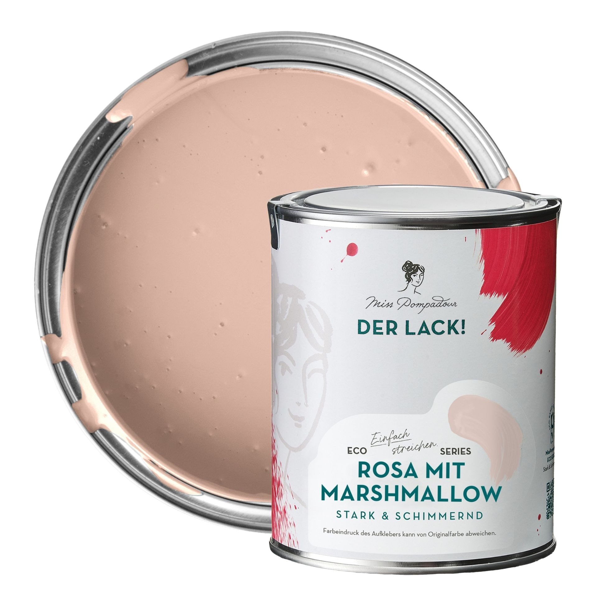 MissPompadour Holzlack Rosa mit Marshmallow - seidenmatte Holzfarbe Innen & Außen 1L, hochdeckender Lack ohne Schleifen - für Holz, Metall, Kunststoff