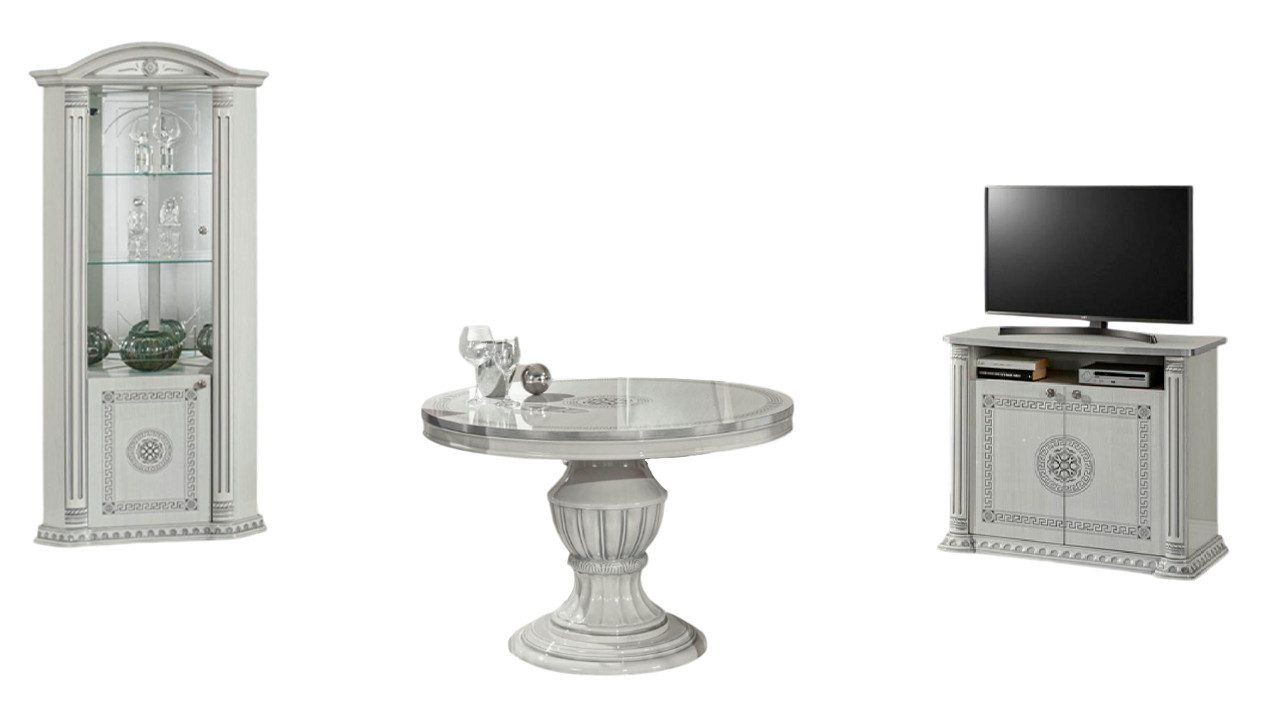 Xlmoebel Esszimmer-Set Elegantes Esszimmer-Set mit runden Tisch, Vitrine und Kommode, (Set 3tlg.Esszimmer (Esstisch+Vitrine+Kommode), Hergestellt in Europa