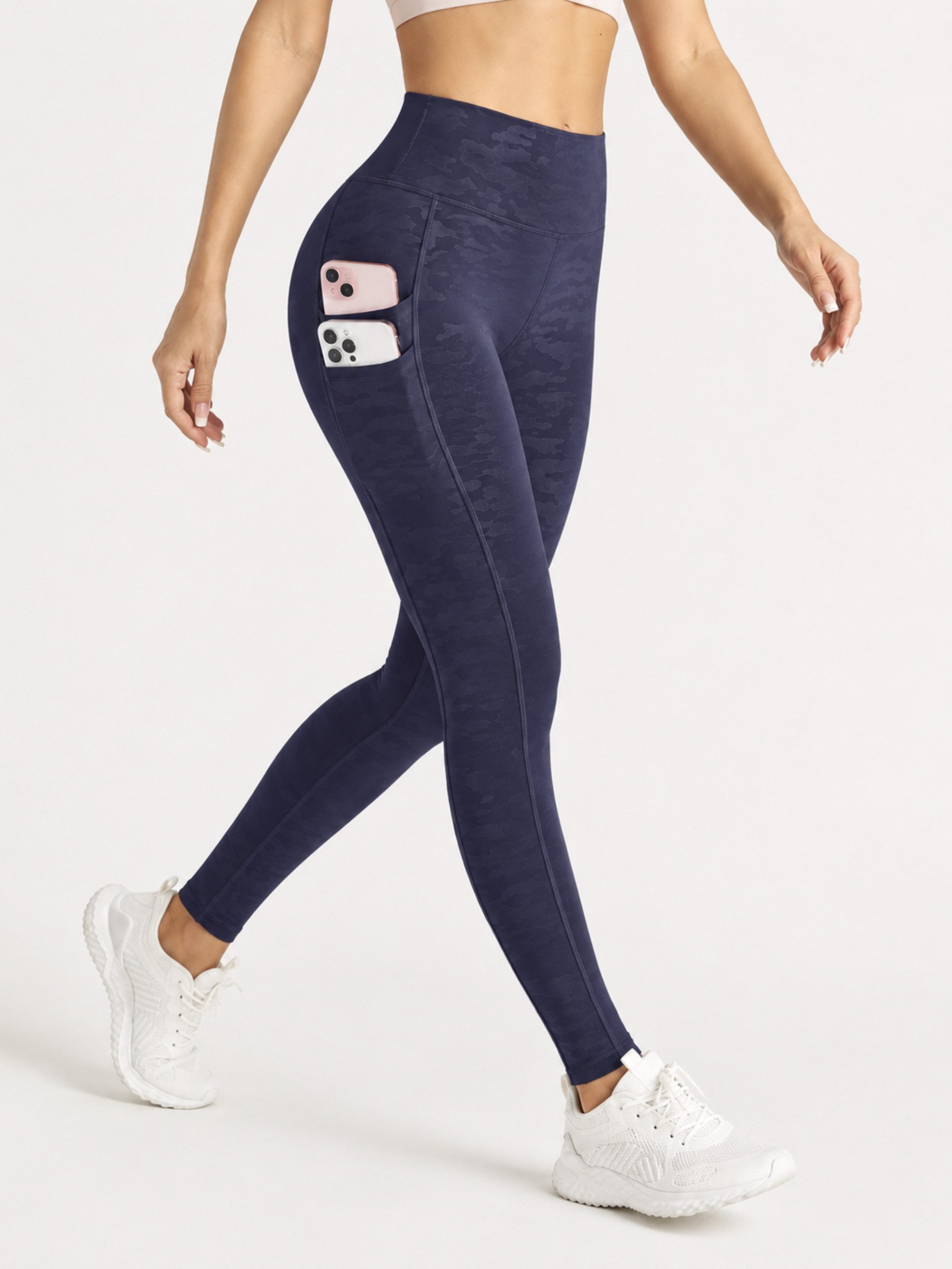 FemmeTone Highwaist Leggings Damen Sportleggings mit Handytasche, Yoga- & Laufhose Fitness-Tights mit Push-up-Effekt & poformender Passform