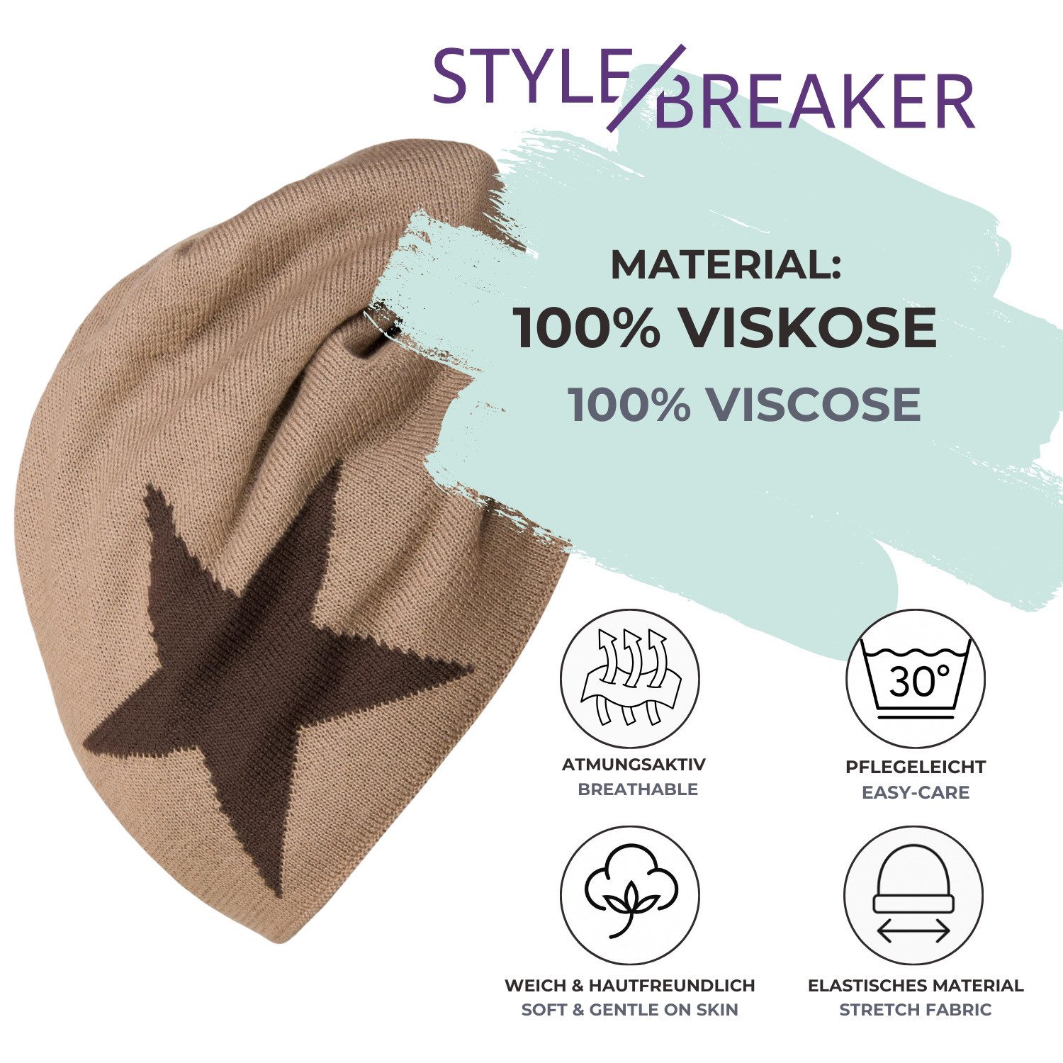 styleBREAKER Strickmütze Strick Beanie Mütze mit Stern (1-St)