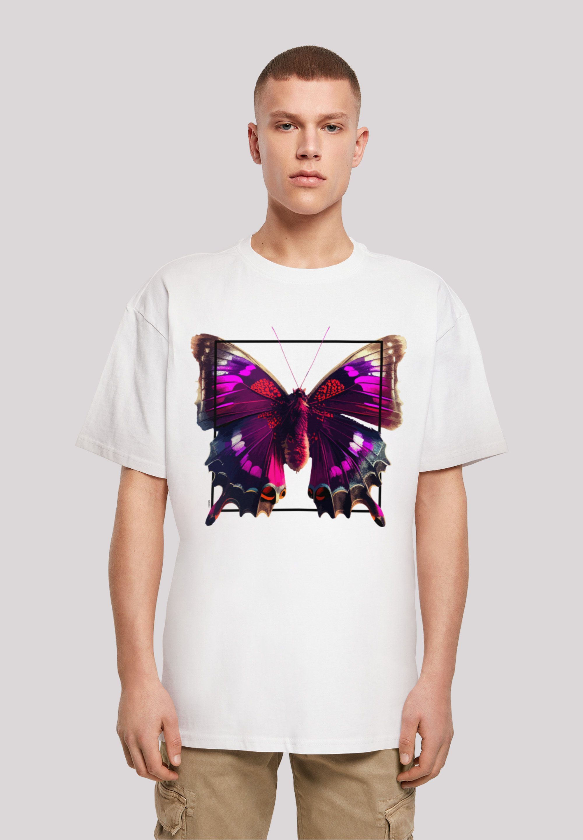 F4NT4STIC T-Shirt Pink Schmetterling OVERSIZE TEE Print weiß