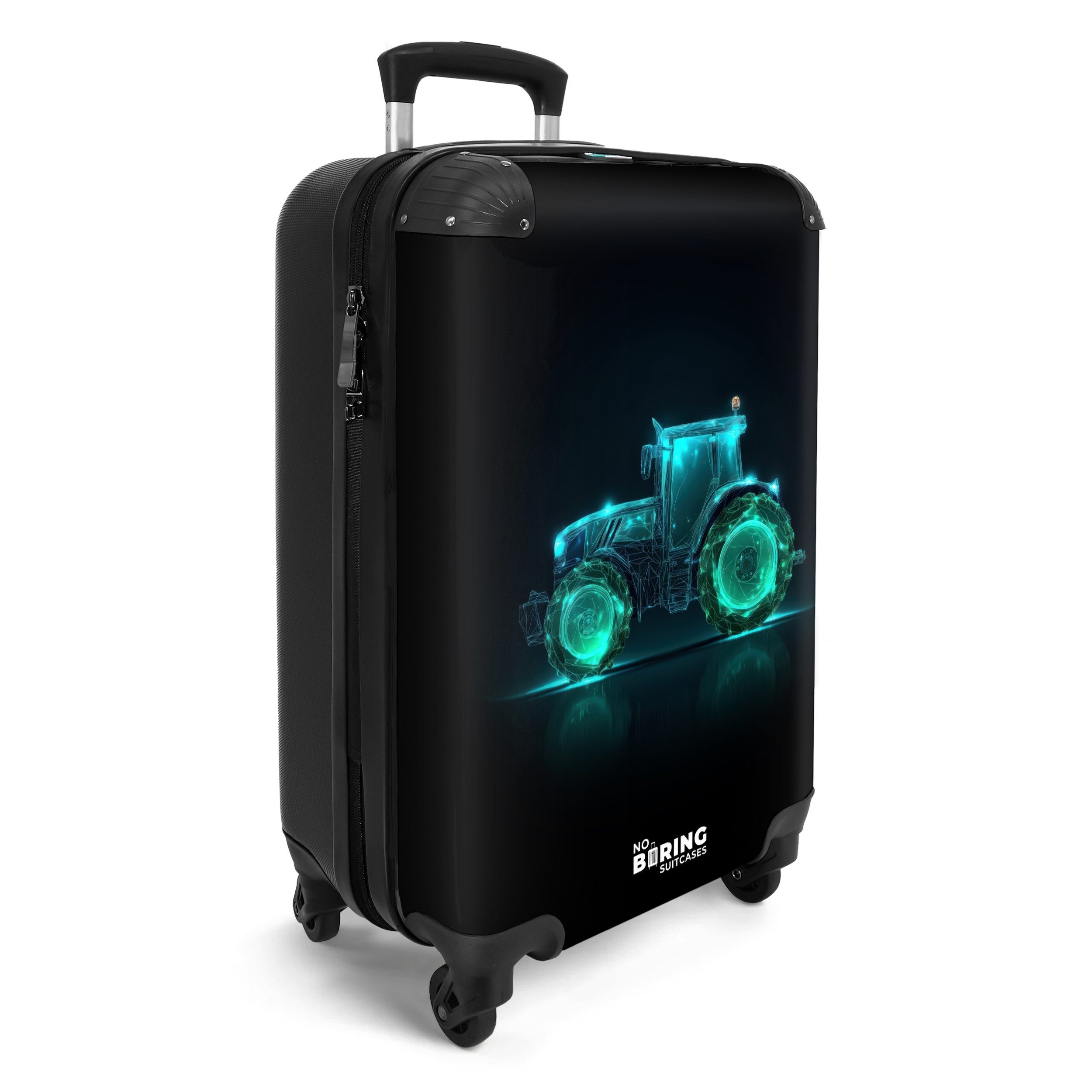 NoBoringSuitcases.com© Kinderkoffer Neontraktor auf schwarzem Hintergrund 55x35x20cm, Handgepäck Koffer, Hartschalenkoffer Kinder, Reisekoffer Jungen – Bild 2 von 5