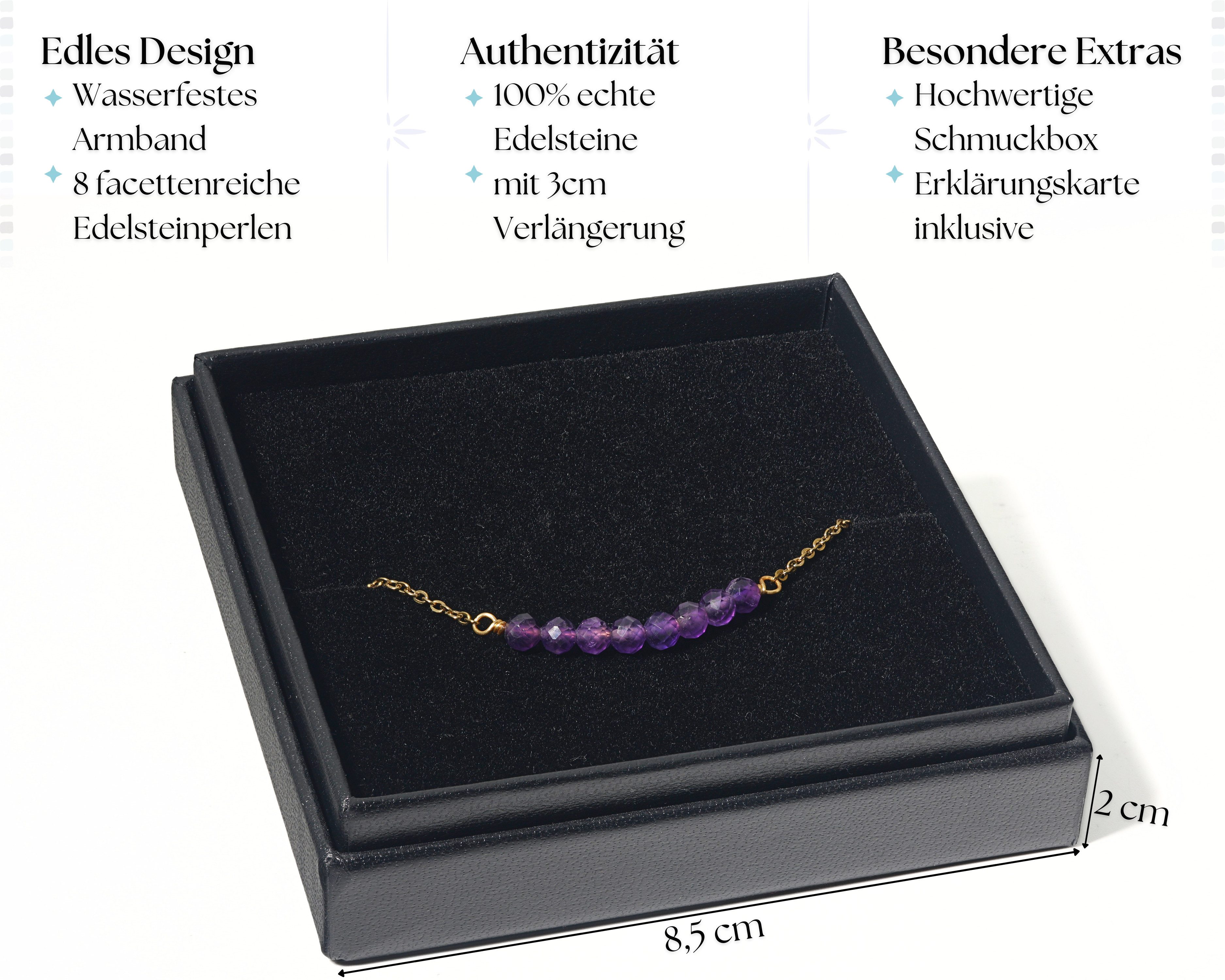 LAVISA Armband Edelstein - echte Naturstein Perlen 4mm, 8 Perlenarmband, Kristalle
