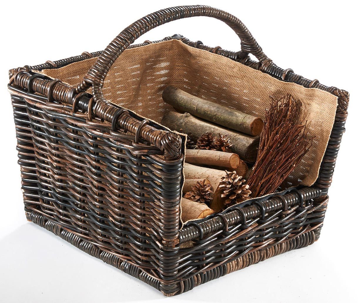 Kaminholzkorb Holztrage krabu Rattan - abnehmbarer brauner Stoff