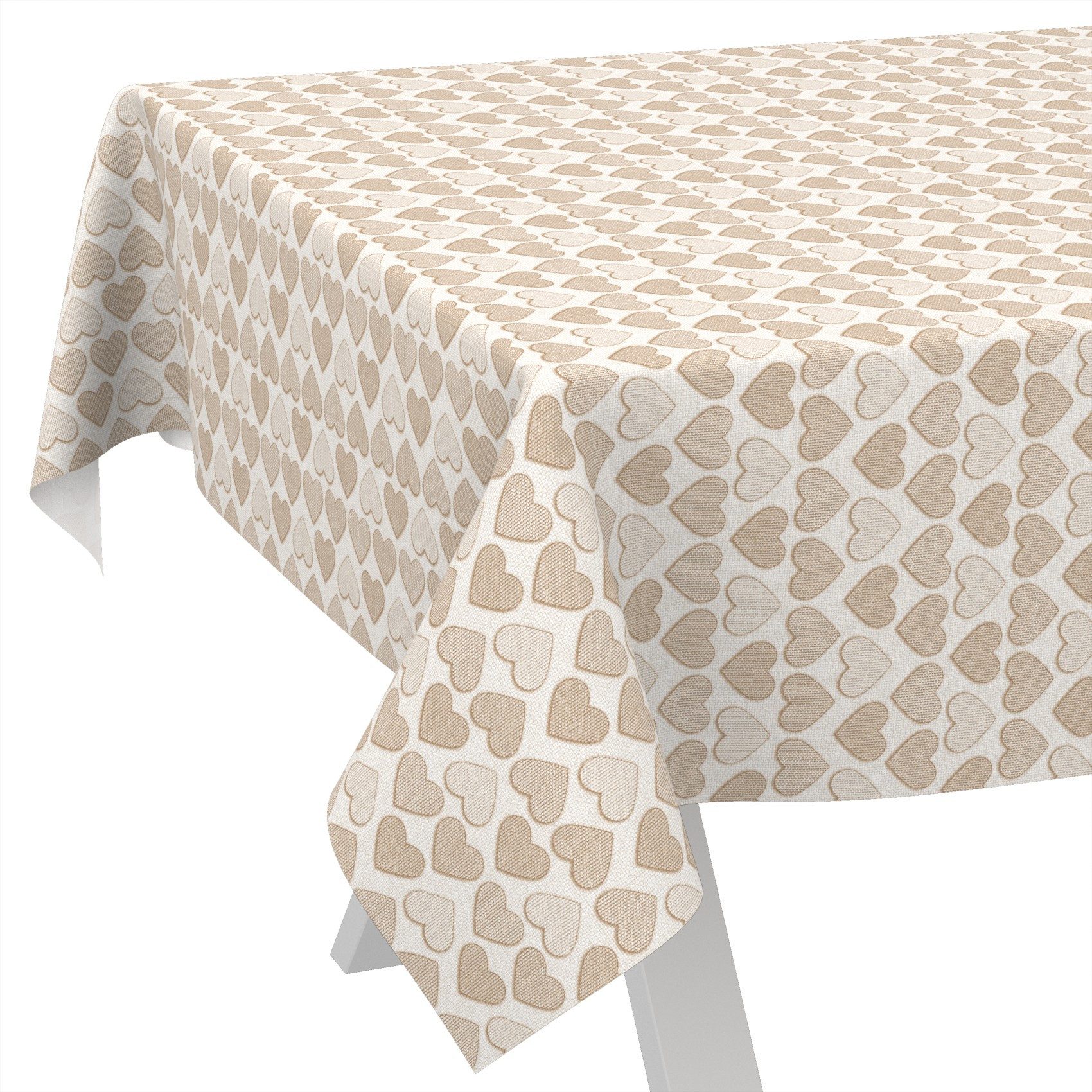 ANRO Tischdecke Wachstuch abwaschbar Herz Tischwäsche (Einzelstück 1-tlg), wasserabweisend pflegeleicht Shabby Chic Beige 100x140cm