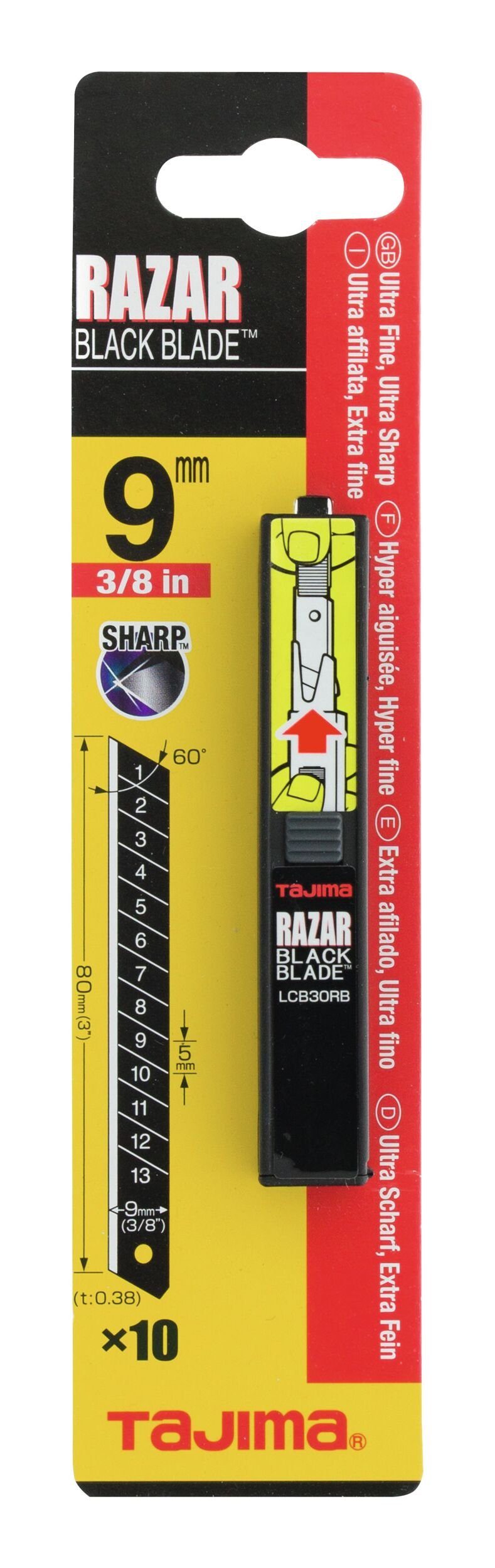 Tajima Cuttermesser, Klinge: 0.9 cm, (10 Stück), Razar Black Blade Blade 9 mm