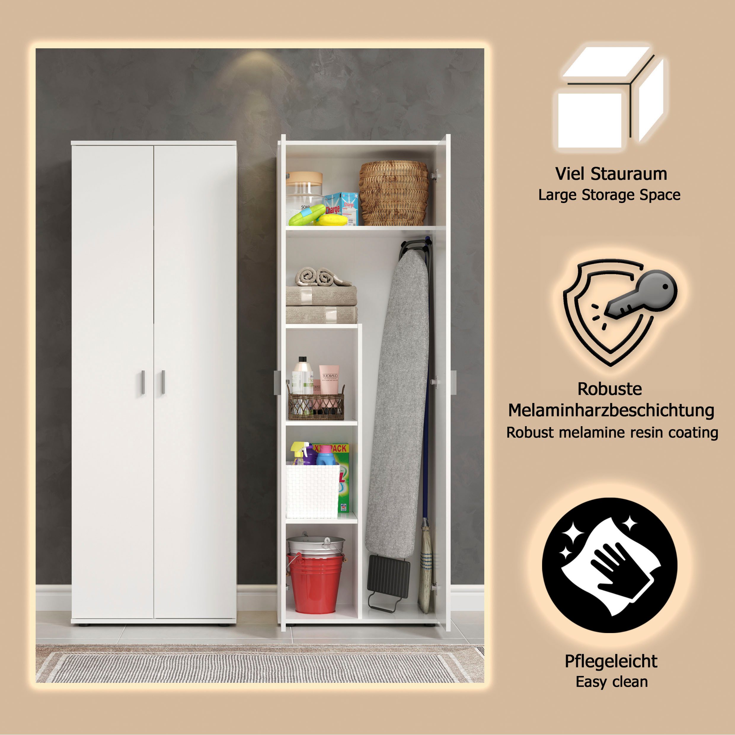 Home affaire Mehrzweckschrank Jersey (1-St) Besenschrank mit cleverer Innenaufteilung – (B/T/H) 60/35/176 cm