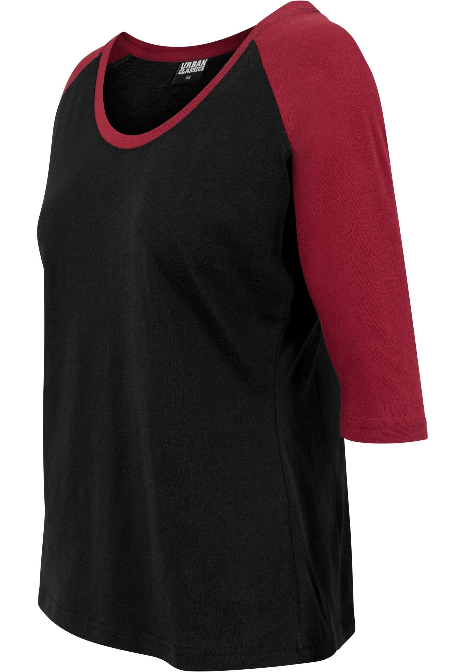 URBAN CLASSICS black/burgundy Ladies Raglan Kurzarmshirt Damen (1-tlg) Contrast Tee 3/4