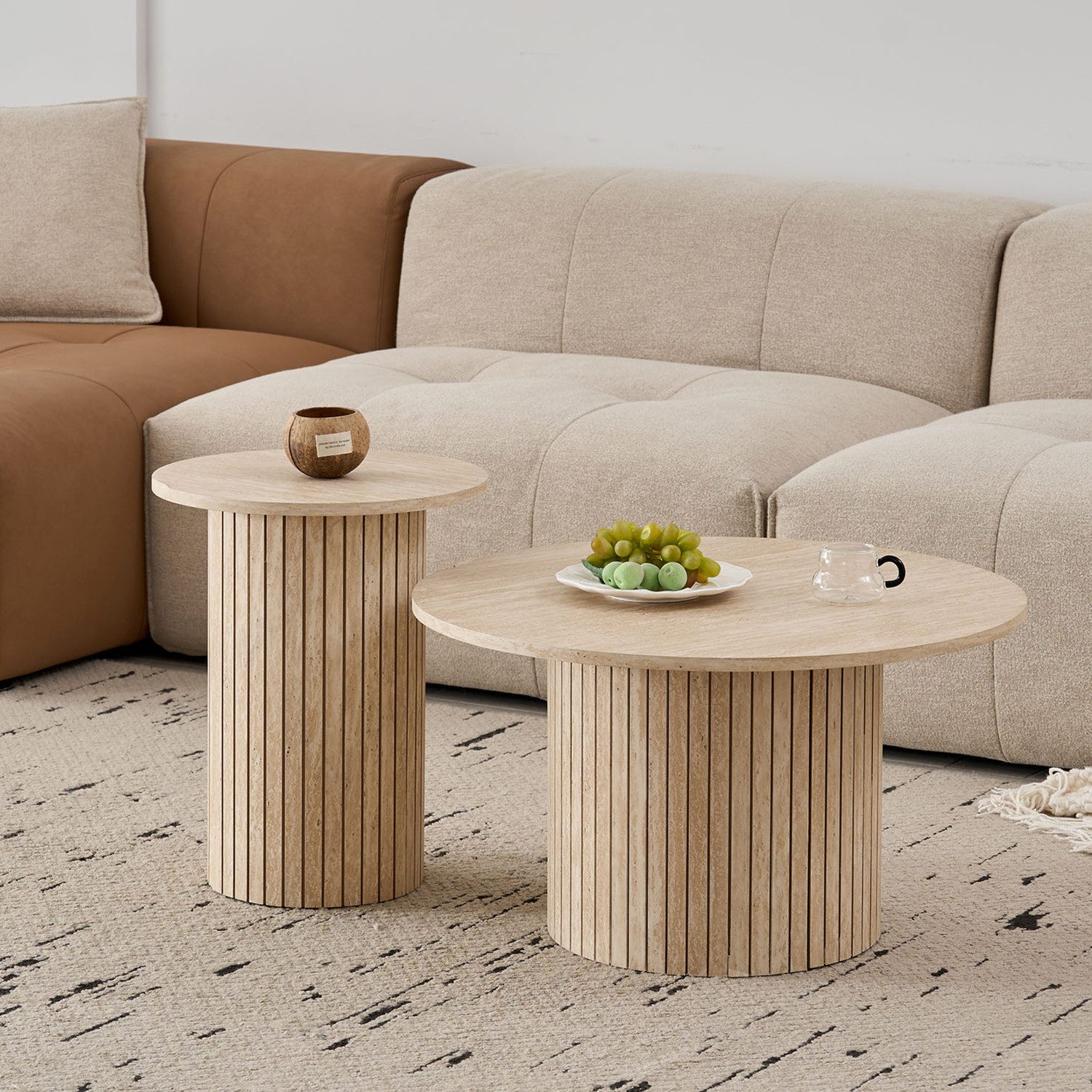 GrandCA HOME Couchtisch 2er Set Couchtisch, Runder Beistelltisch im Modernen Stil (2-St), aus MDF